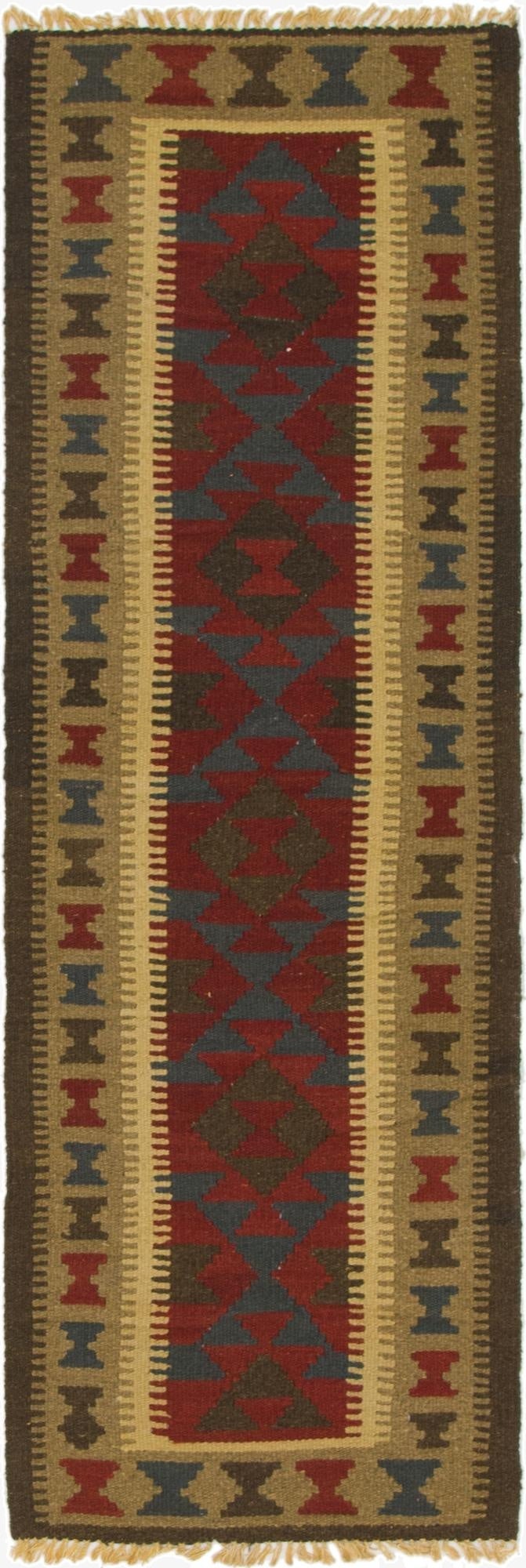 2' x 6' 4  Hand Woven Kilim Maymana Wool Runner Rug