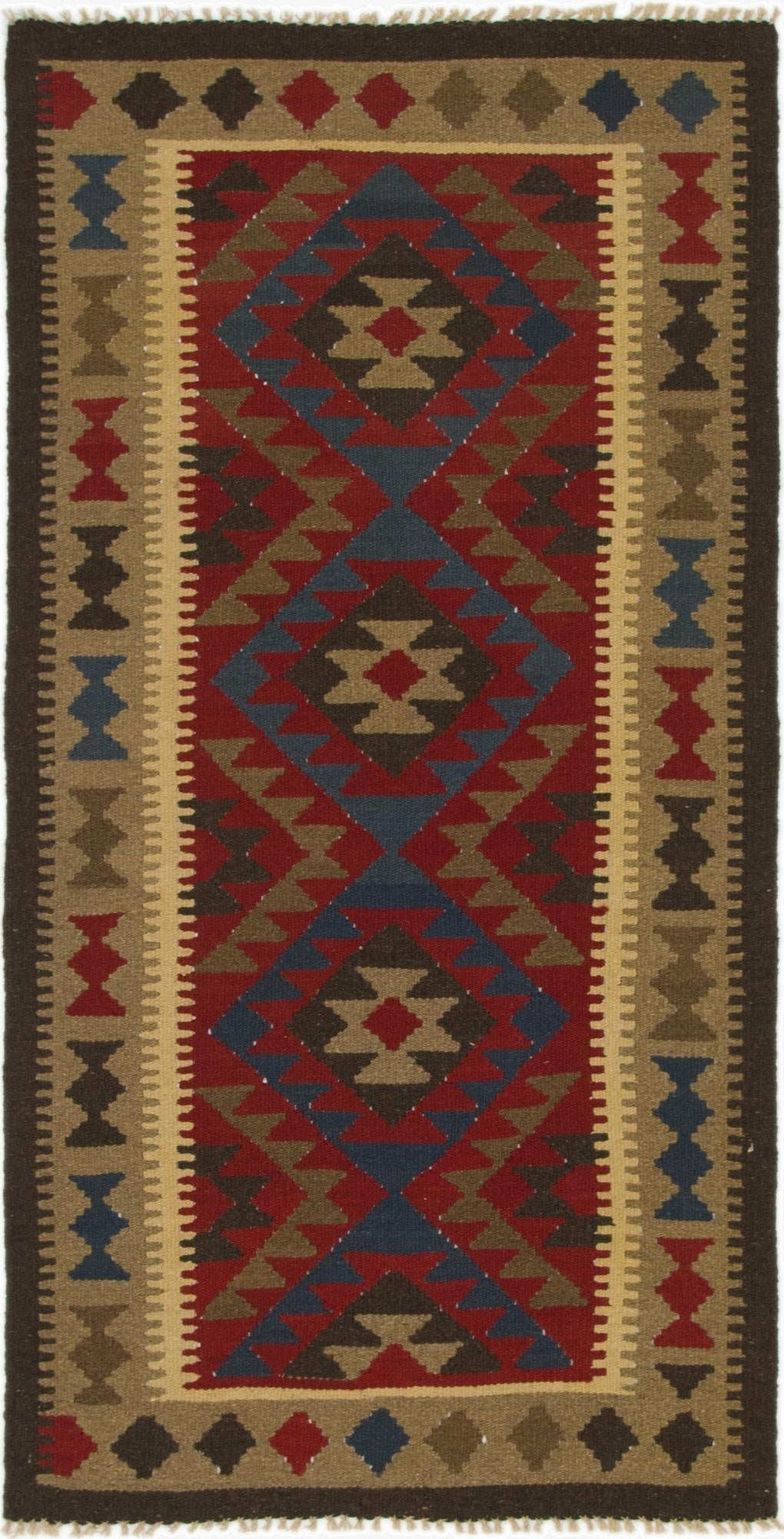  3' 5 x 6' 7  Hand Woven Kilim Maymana Wool Runner Rug