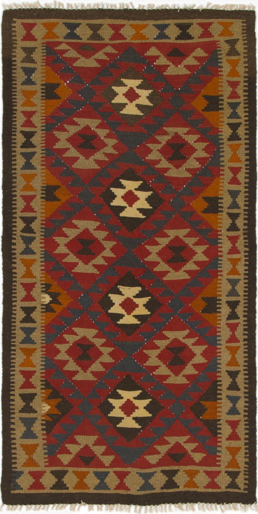  3' 5 x 6' 7  Hand Woven Kilim Maymana Wool Runner Rug