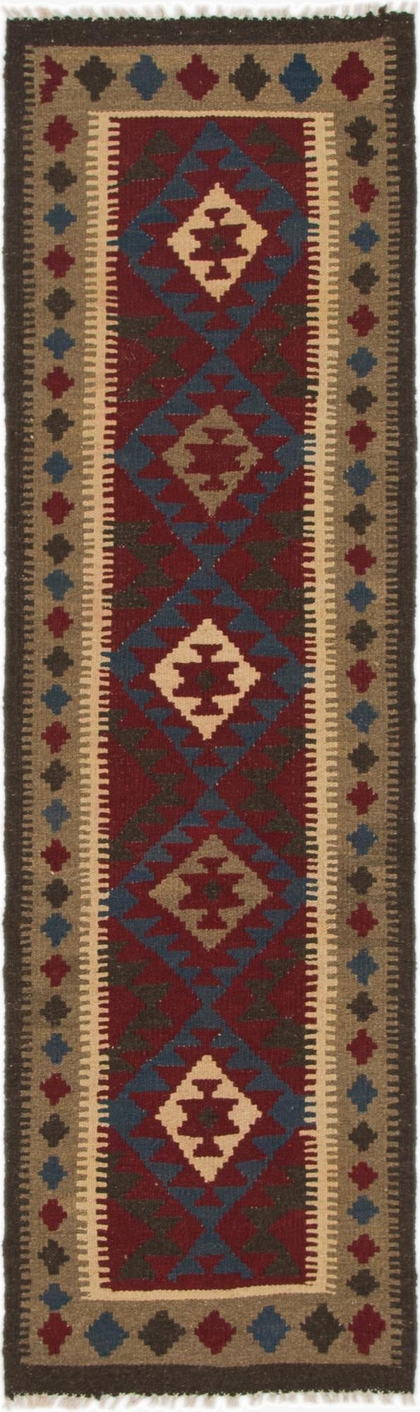  2' x 6' 6  Hand Woven Kilim Maymana Wool Runner Rug