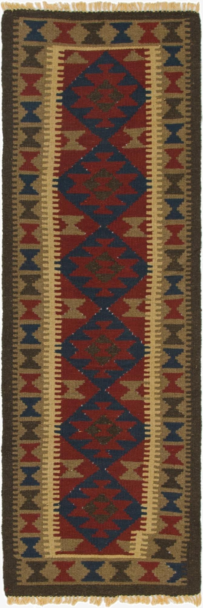  2' x 6' 5  Hand Woven Kilim Maymana Wool Runner Rug