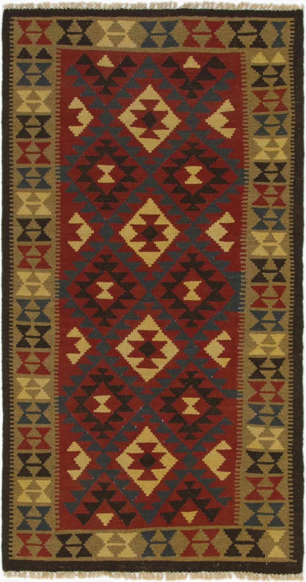  3' 5 x 6' 5  Hand Woven Kilim Maymana Wool Runner Rug