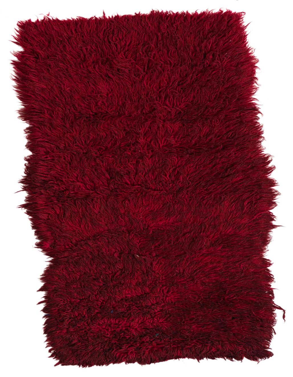 A plush, shaggy 4 ft runner rug in a rich, deep red color, perfect for a hallway.