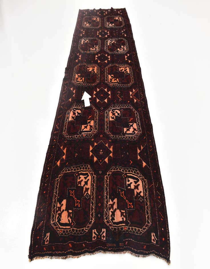 Detail image of  4' 5 x 12' 3  Hand Knotted Shiraz Persian Wool Runner Rug