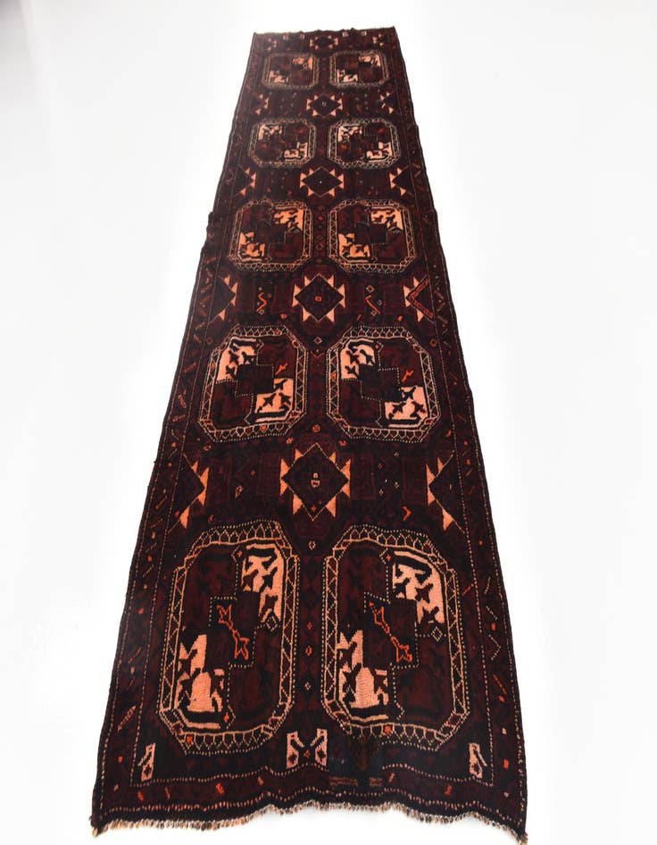 Detail image of  4' 5 x 12' 3  Hand Knotted Shiraz Persian Wool Runner Rug