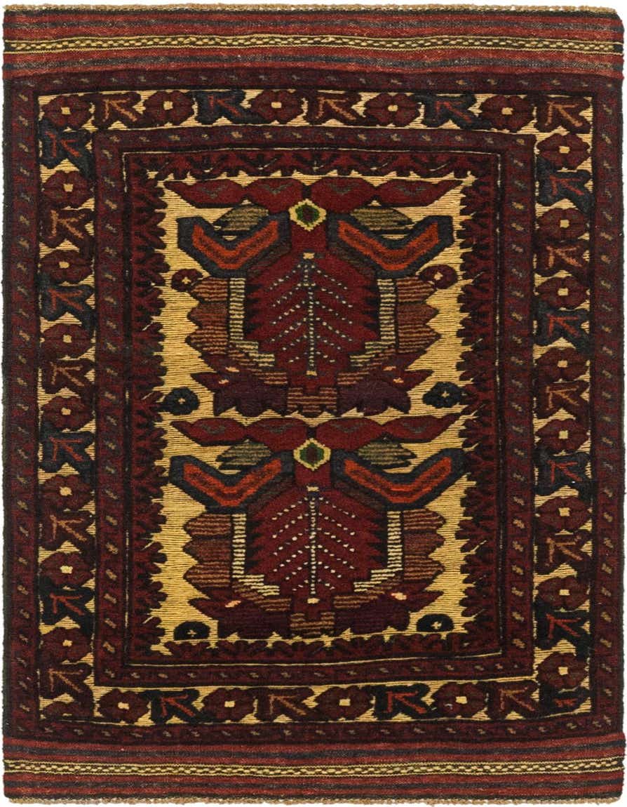 A 5 ft runner rug from the Sumak Collection, featuring traditional tribal patterns in shades of red, brown, and gold.