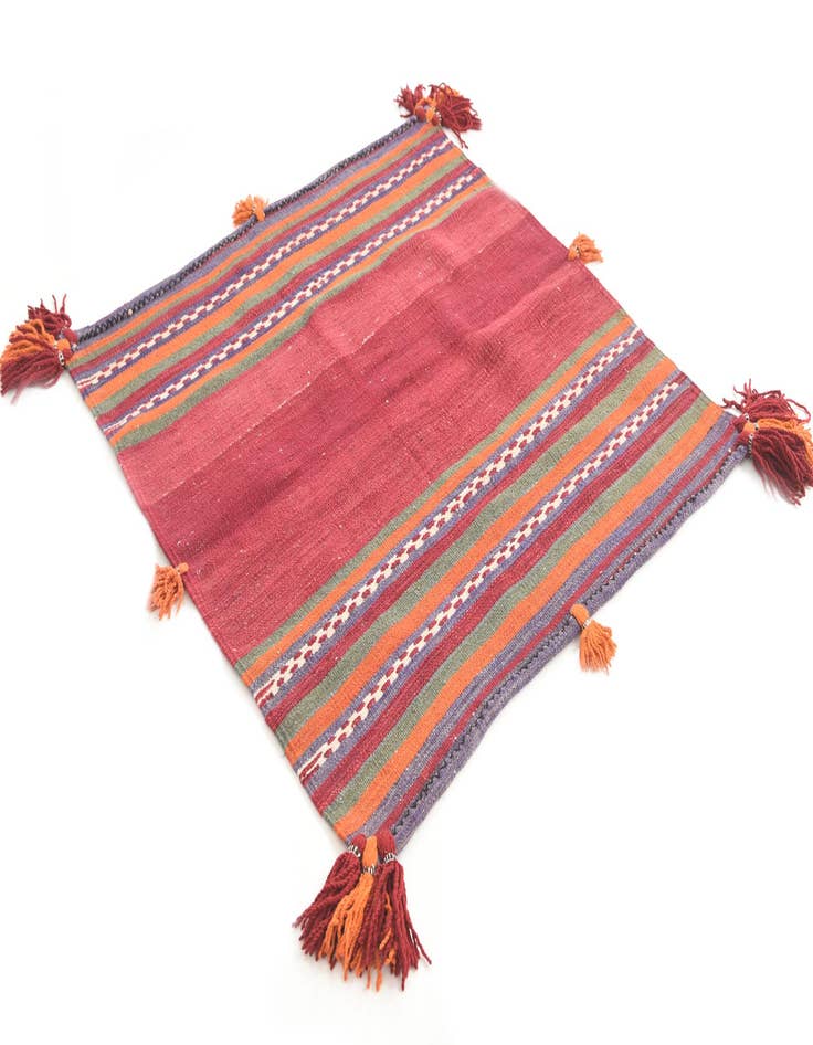 Detail image of  3' 7 x 3' 8  Hand Woven Kilim Afghan Wool Square Rug