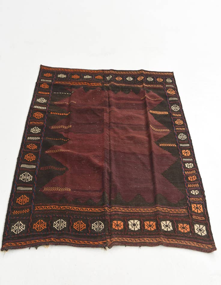 Detail image of  4' 2 x 4' 6  Hand Knotted Kilim Fars Persian Wool Square Rug