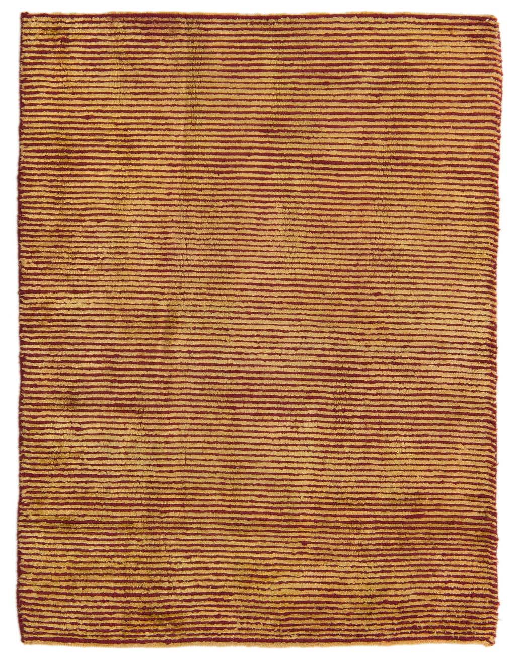 A 5 Ft runner rug with alternating horizontal stripes of red and golden yellow, featuring a high pile texture.