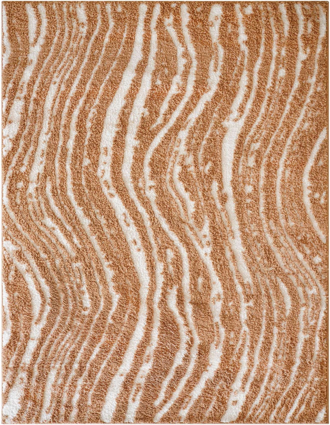 A 4x6 rectangular Rugs.com Sepia rug with a modern abstract pattern in brown and ivory, featuring a textured pile.