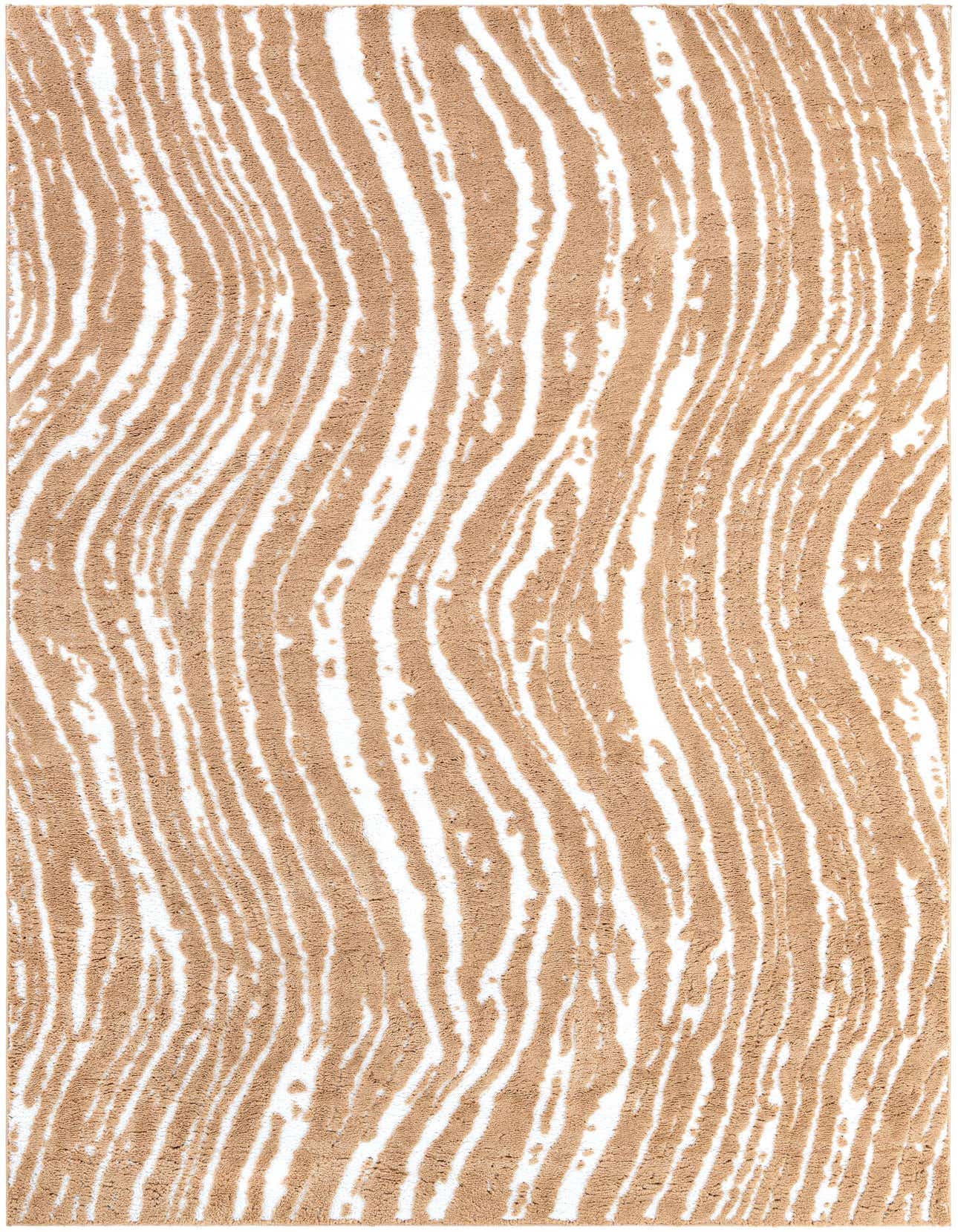 A 6x9 rectangular Rugs.com Sepia rug featuring a modern abstract pattern of wavy brown and tan lines on an ivory and cream background.