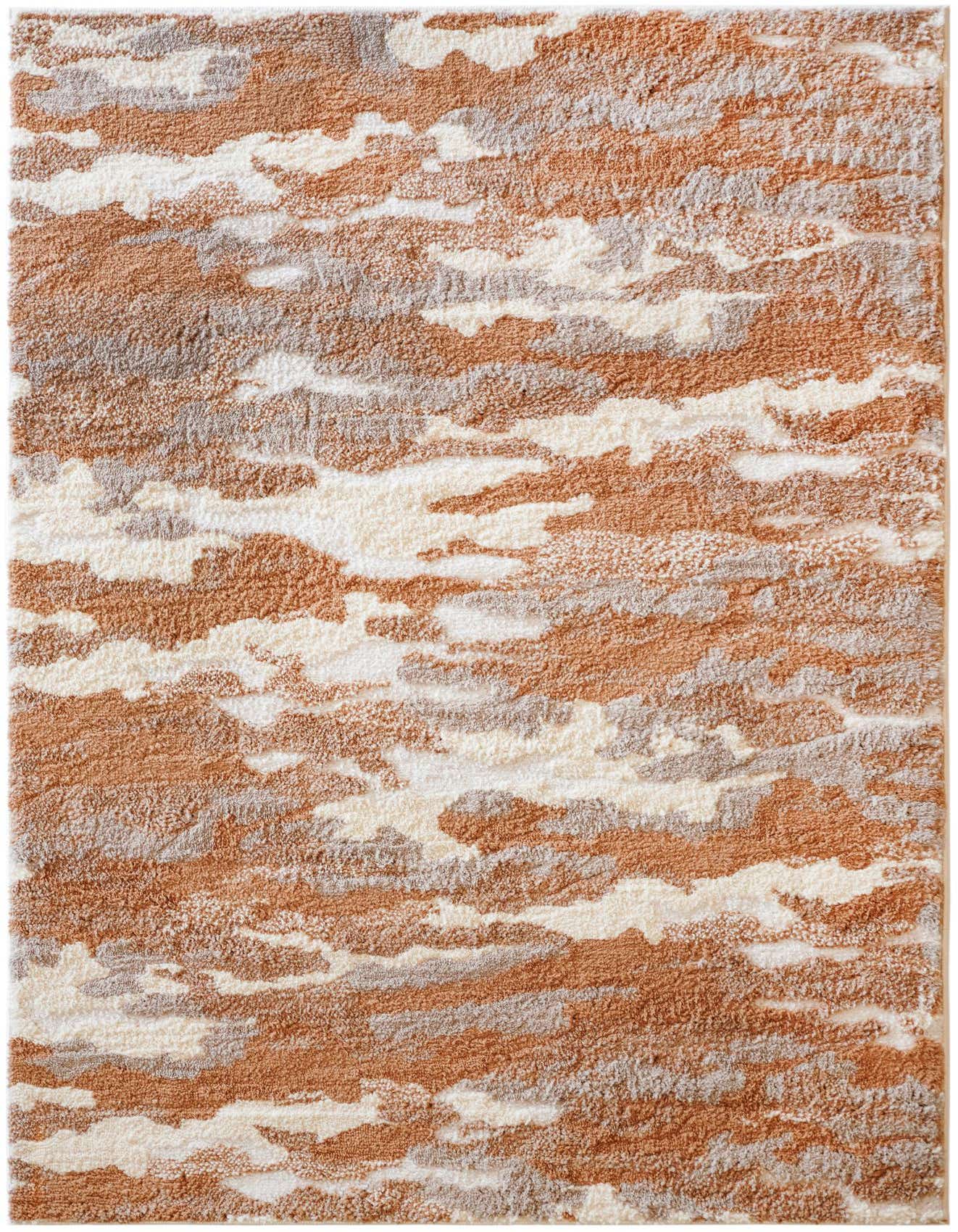 A 4x6 rectangular area rug with a textured, abstract pattern in shades of brown, tan, and ivory.