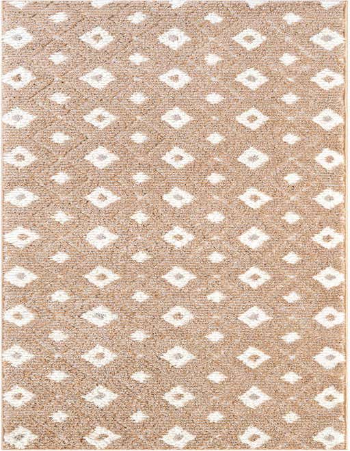 A 10 ft runner rug from the Sepia collection, featuring a modern abstract pattern of ivory diamonds on a textured brown and tan background.