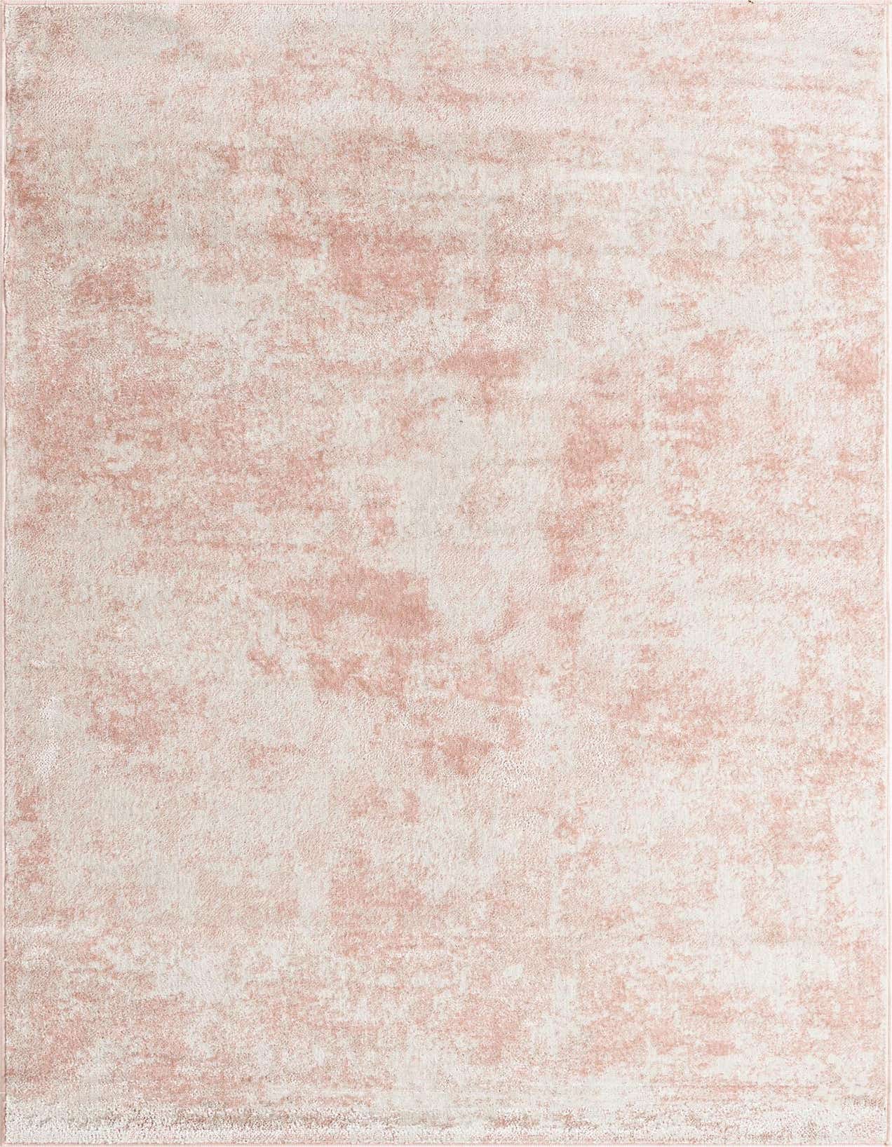 A 5x8 rectangular Aurora collection rug from Rugs.com, featuring a soft pink and off-white distressed, minimalist pattern.
