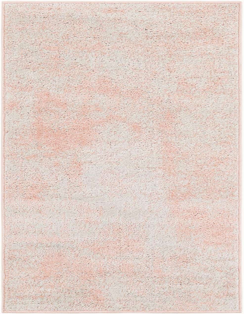 A 4 ft runner rug in a blend of light pink and off-white, featuring a soft, mottled transitional pattern, ideal for a hallway.