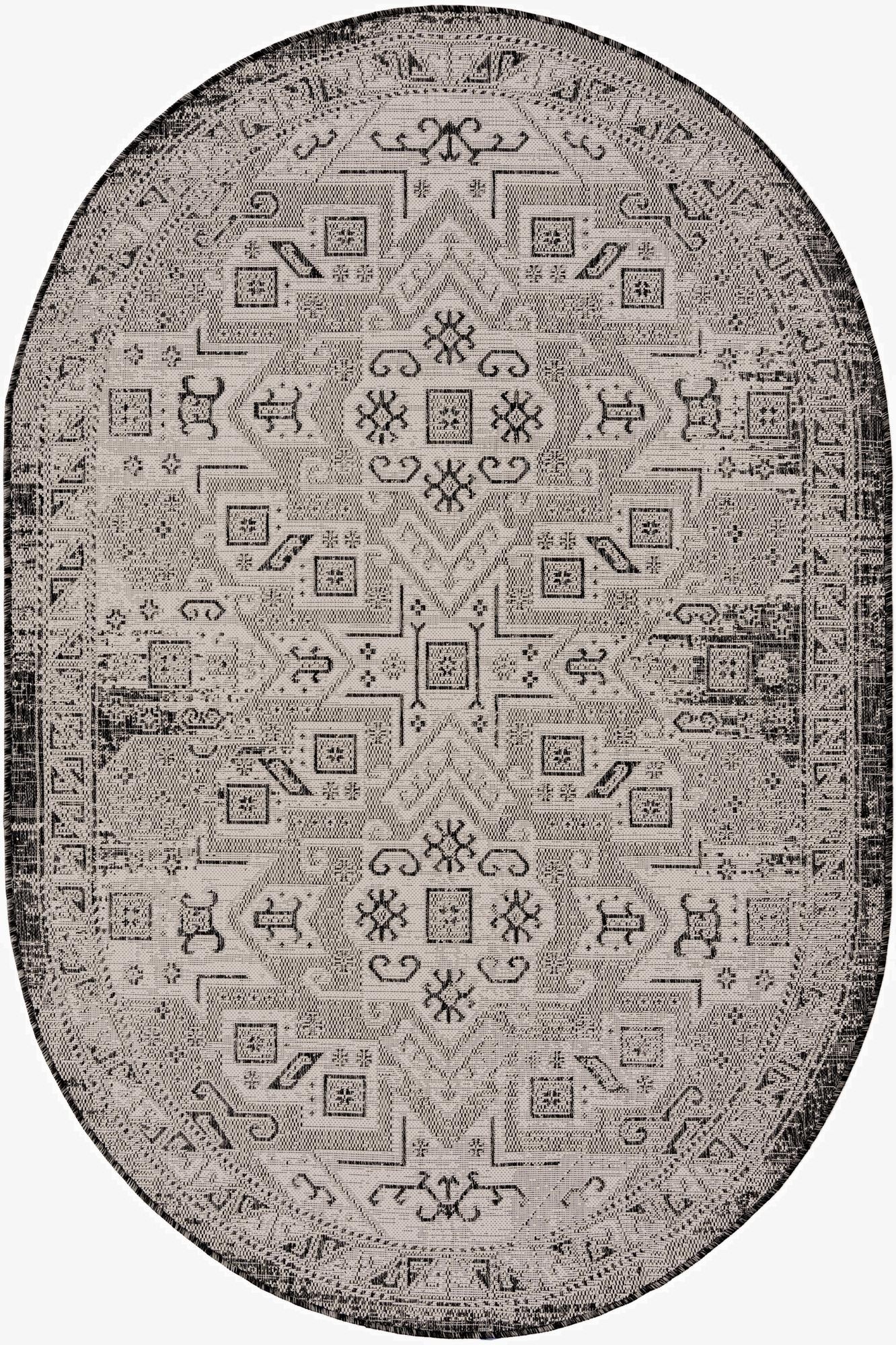  5' 3 x 8'  Washable Aztec Indoor / Outdoor Oval Rug