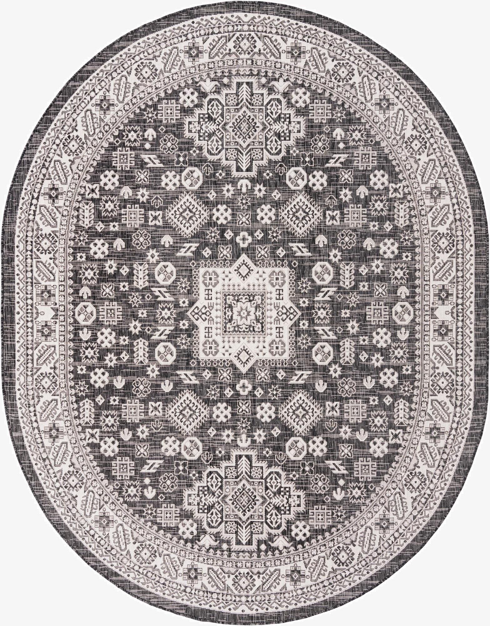  7' 10 x 10'  Washable Aztec Indoor / Outdoor Oval Rug