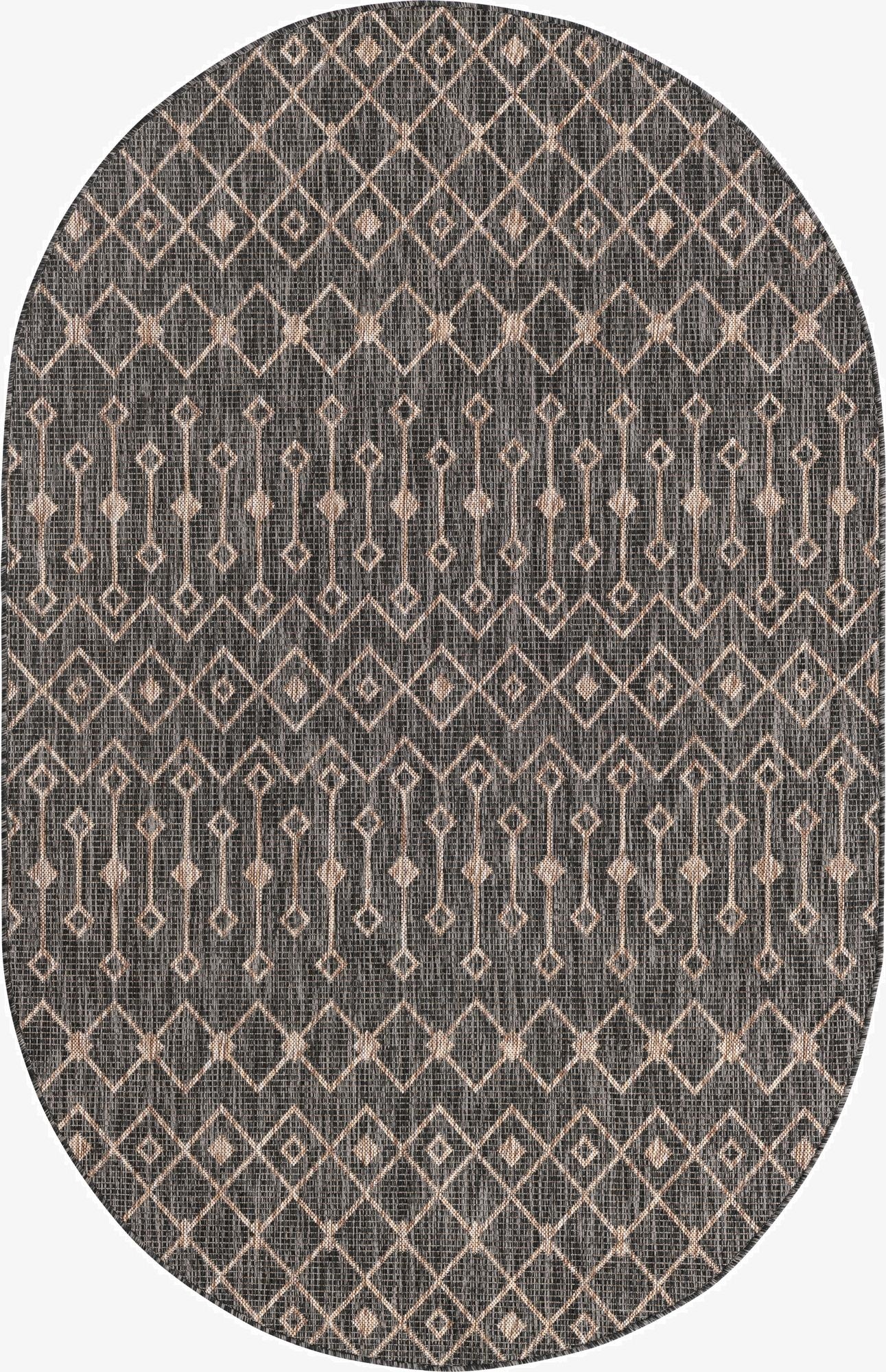  5' 3 x 8'  Washable Lattice Indoor / Outdoor Oval Rug