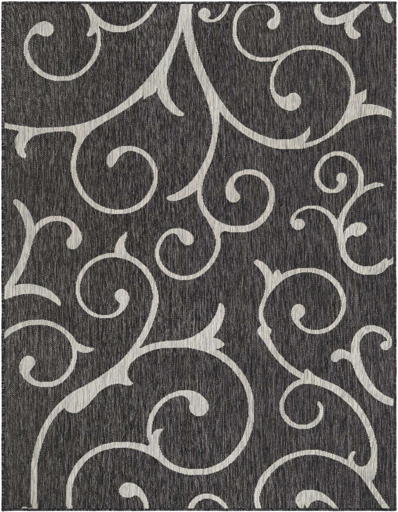 Primary image  Custom Charcoal Gray  Washable Botanical Indoor / Outdoor Rug