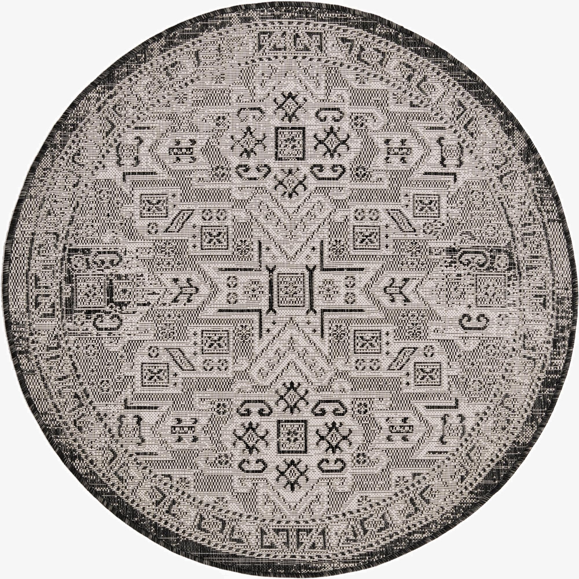  4' x 4'  Washable Aztec Indoor / Outdoor Round Rug