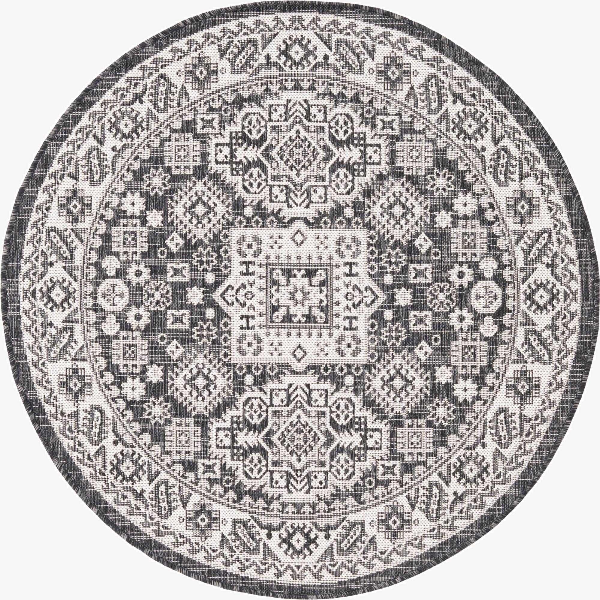  4' x 4'  Washable Aztec Indoor / Outdoor Round Rug