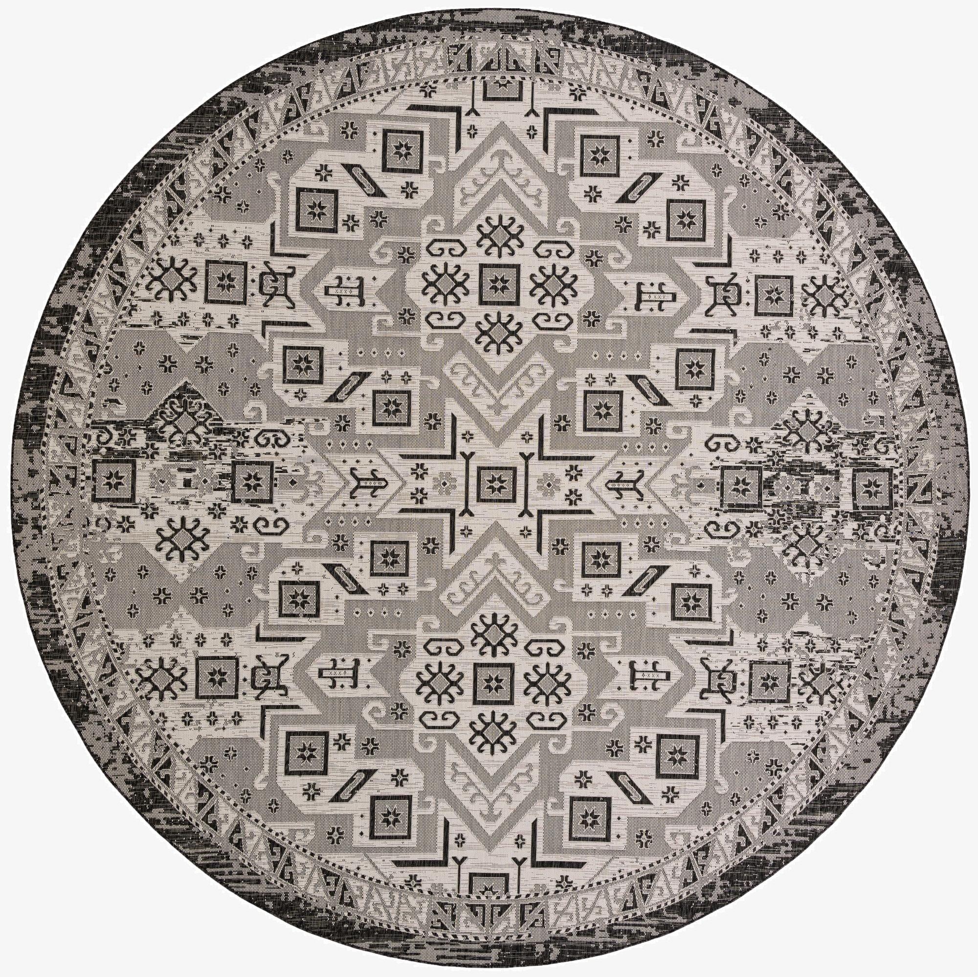  13' x 13'  Washable Aztec Indoor / Outdoor Round Rug