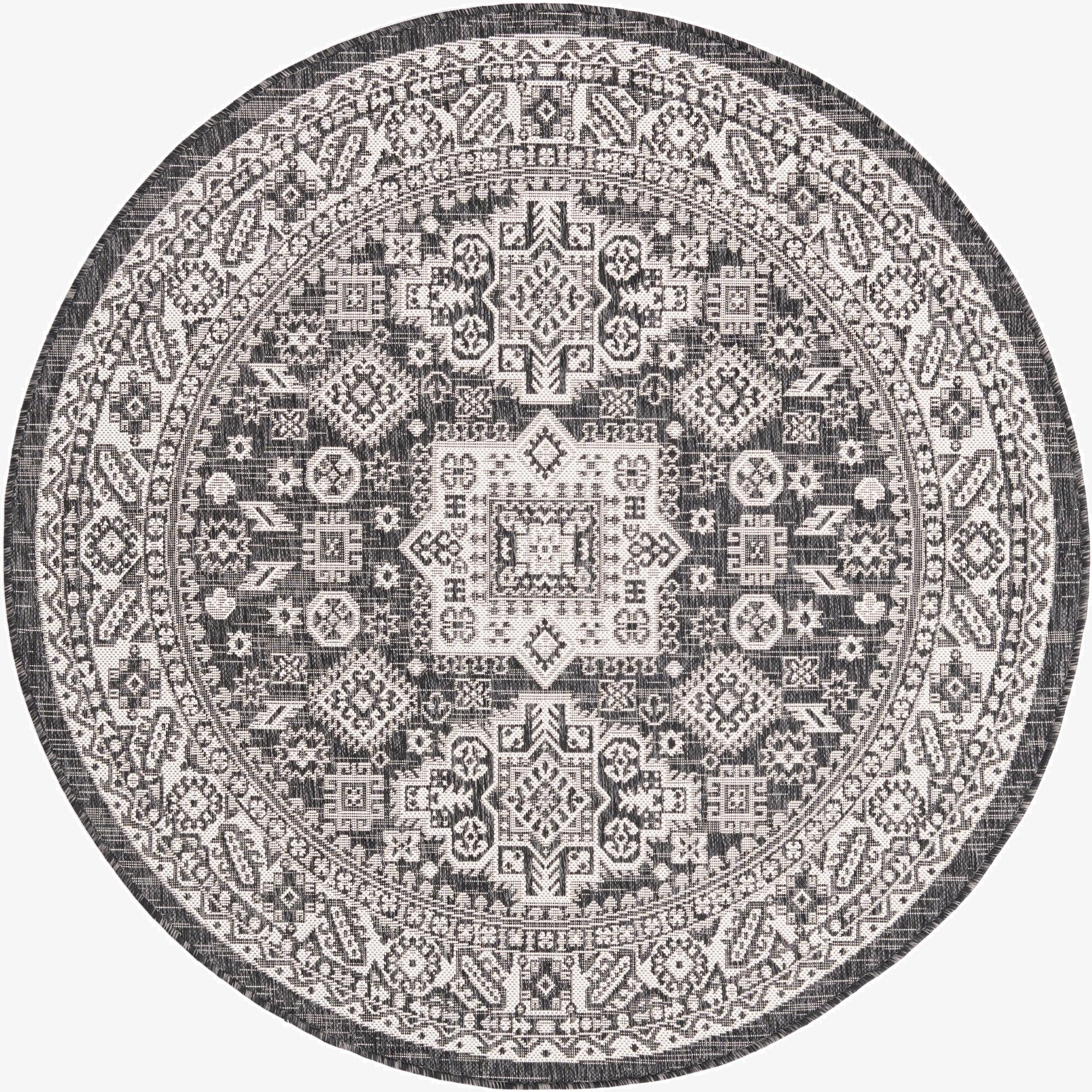  5' 3 x 5' 3  Washable Aztec Indoor / Outdoor Round Rug