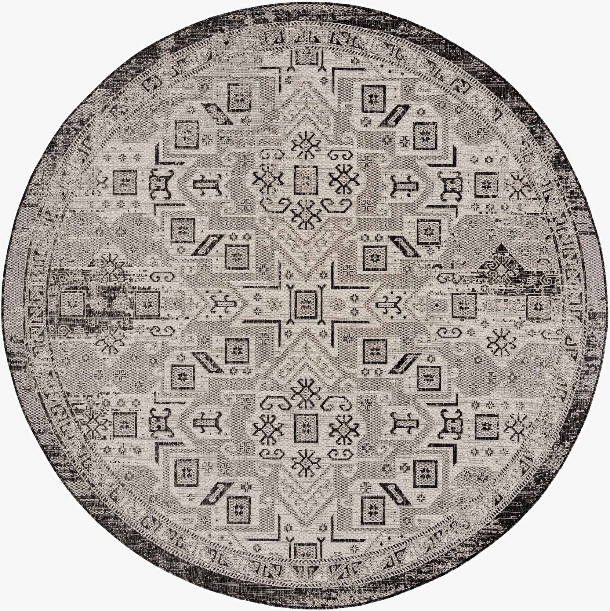  10' x 10'  Washable Aztec Indoor / Outdoor Round Rug