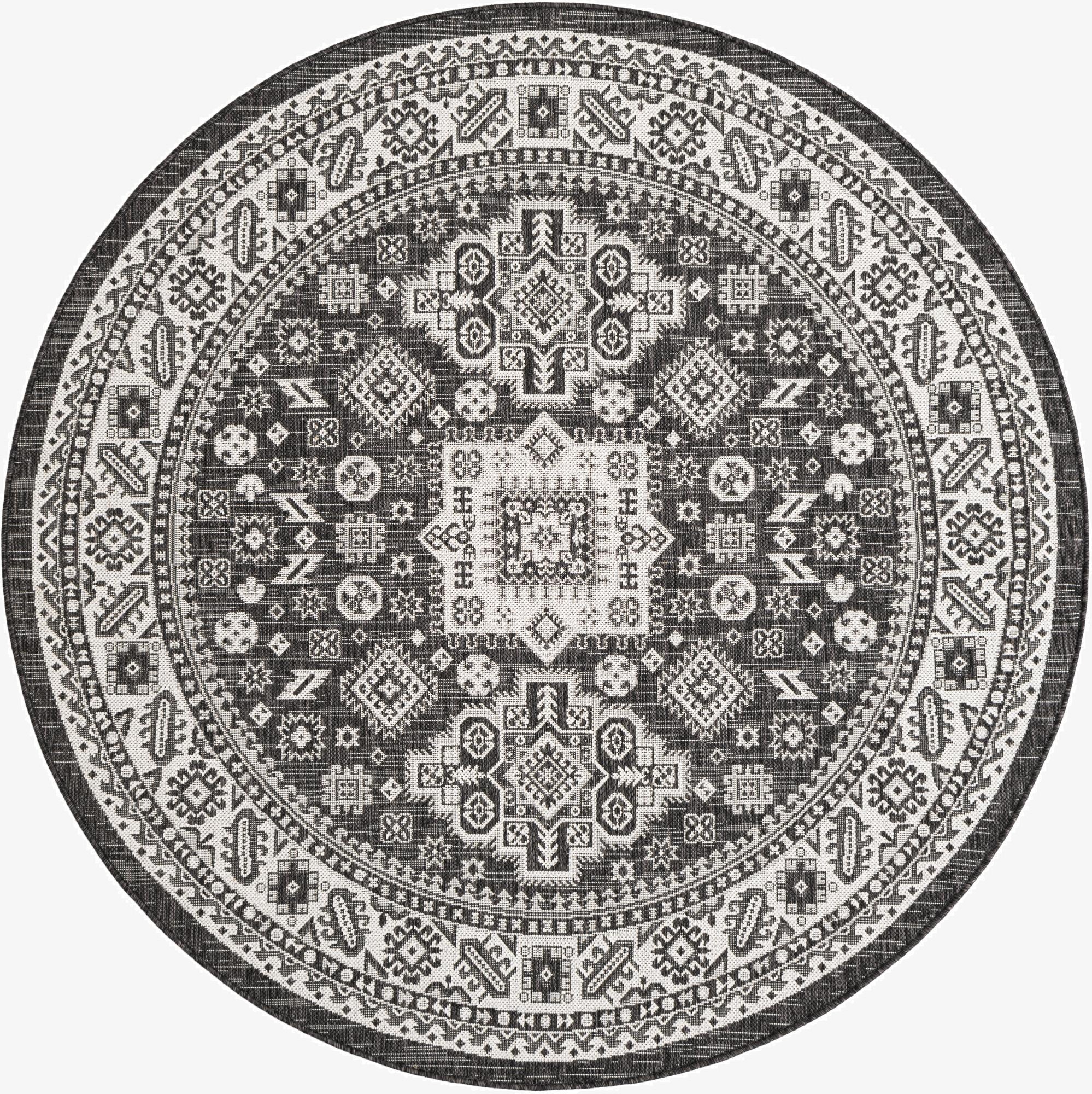  6' x 6'  Washable Aztec Indoor / Outdoor Round Rug