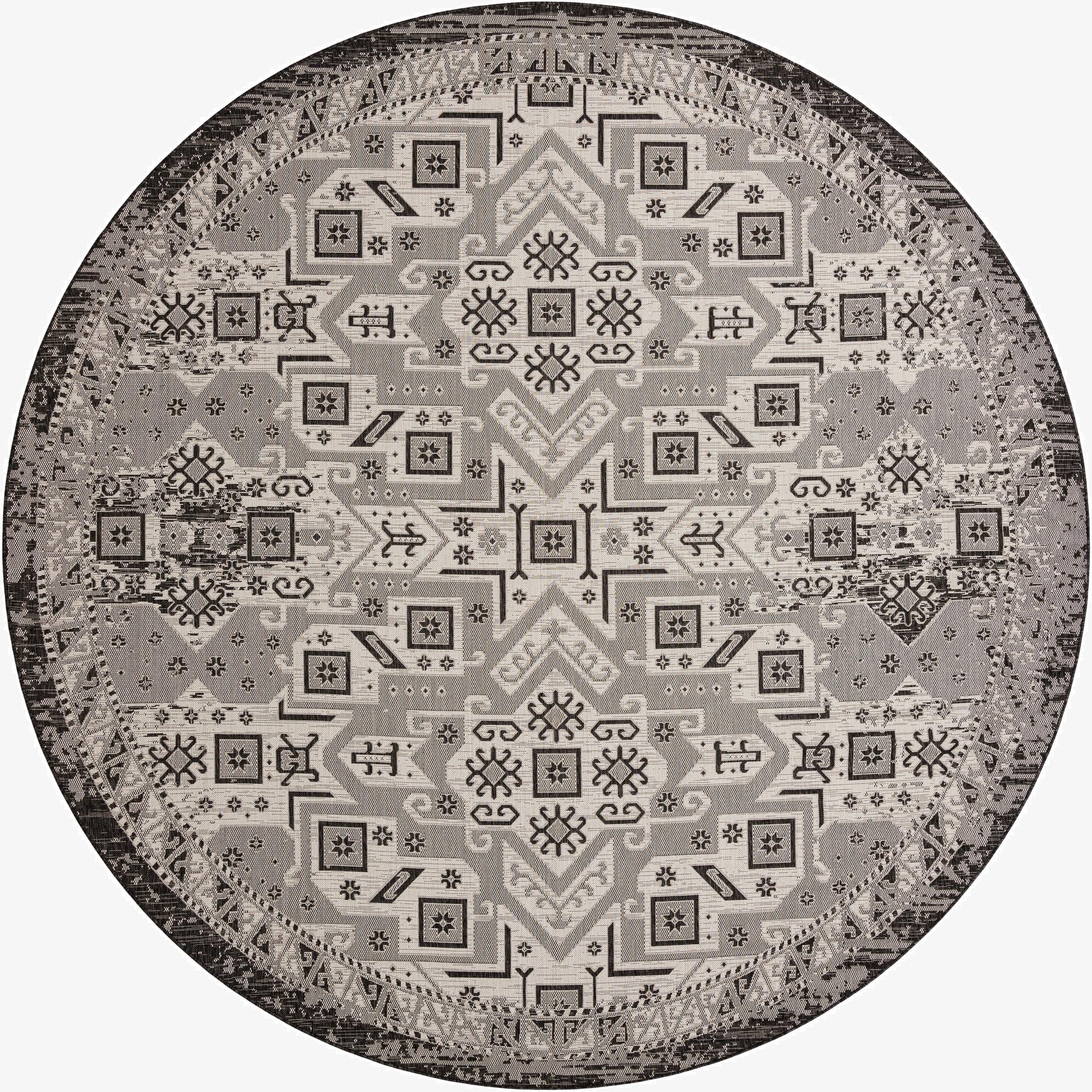  12' x 12'  Washable Aztec Indoor / Outdoor Round Rug