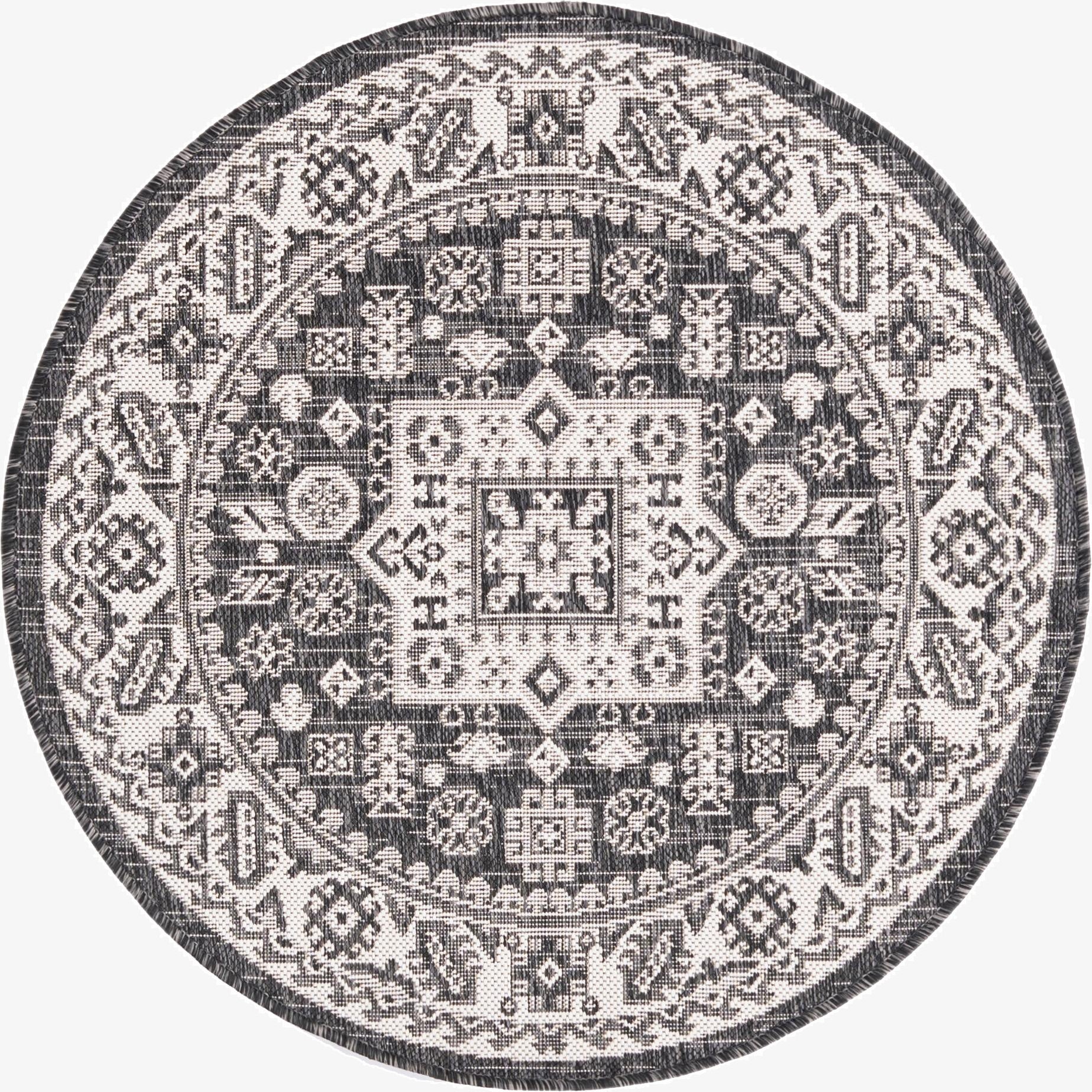  3' x 3'  Washable Aztec Indoor / Outdoor Round Rug