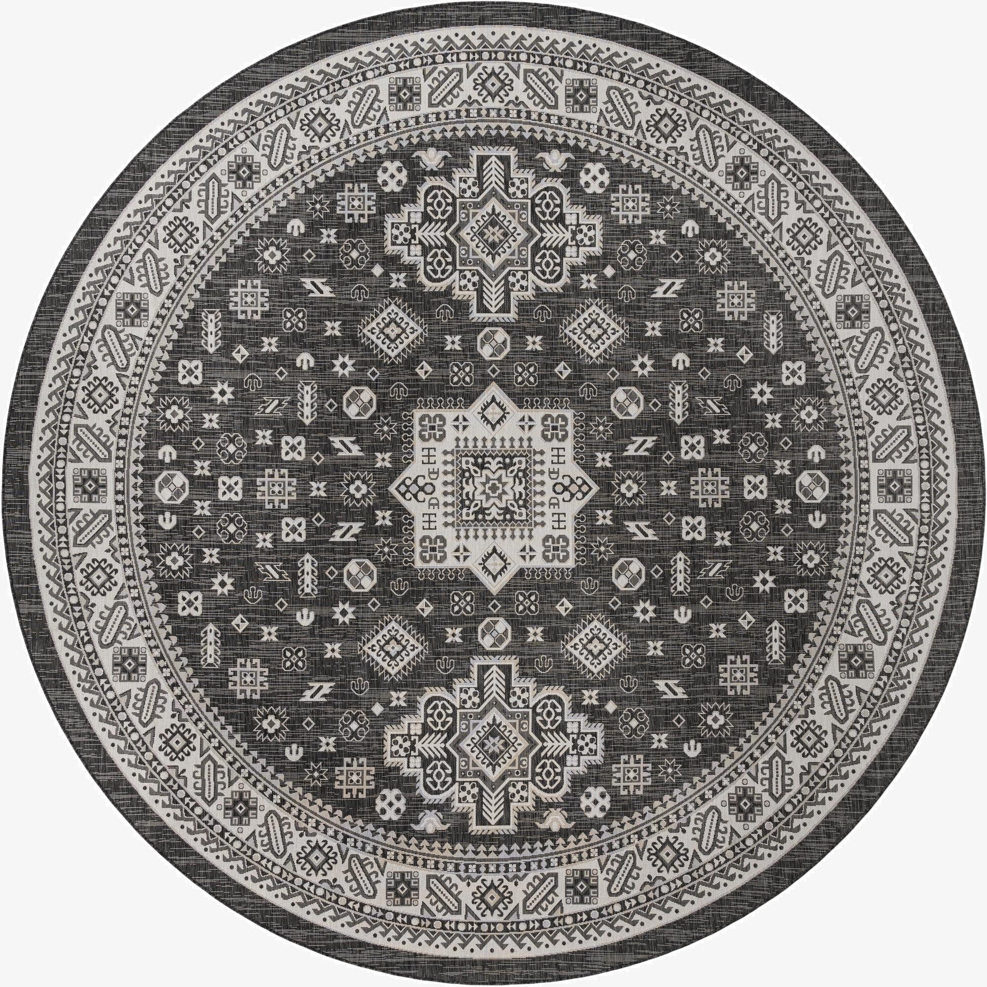  13' x 13'  Washable Aztec Indoor / Outdoor Round Rug