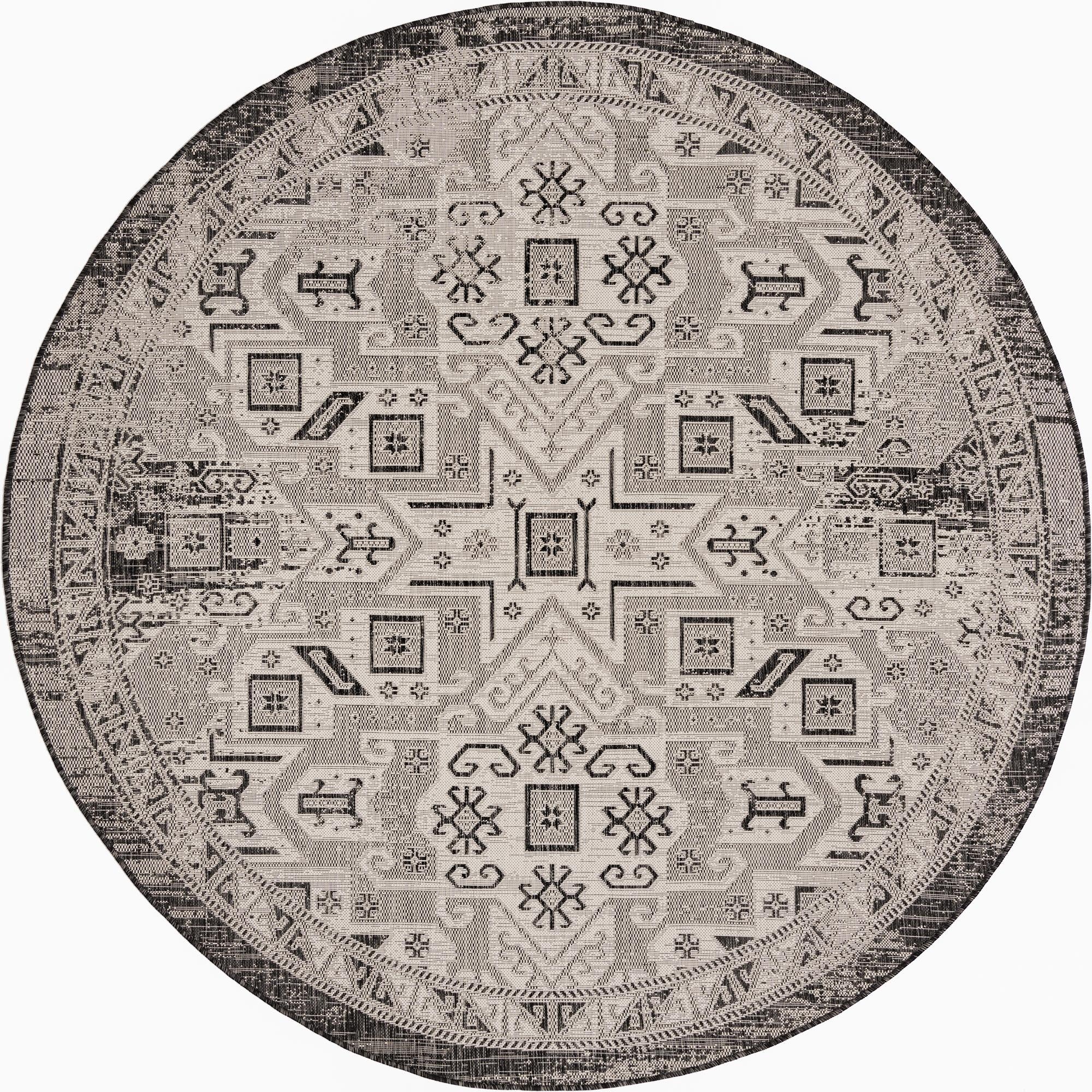  7' 10 x 7' 10  Washable Aztec Indoor / Outdoor Round Rug