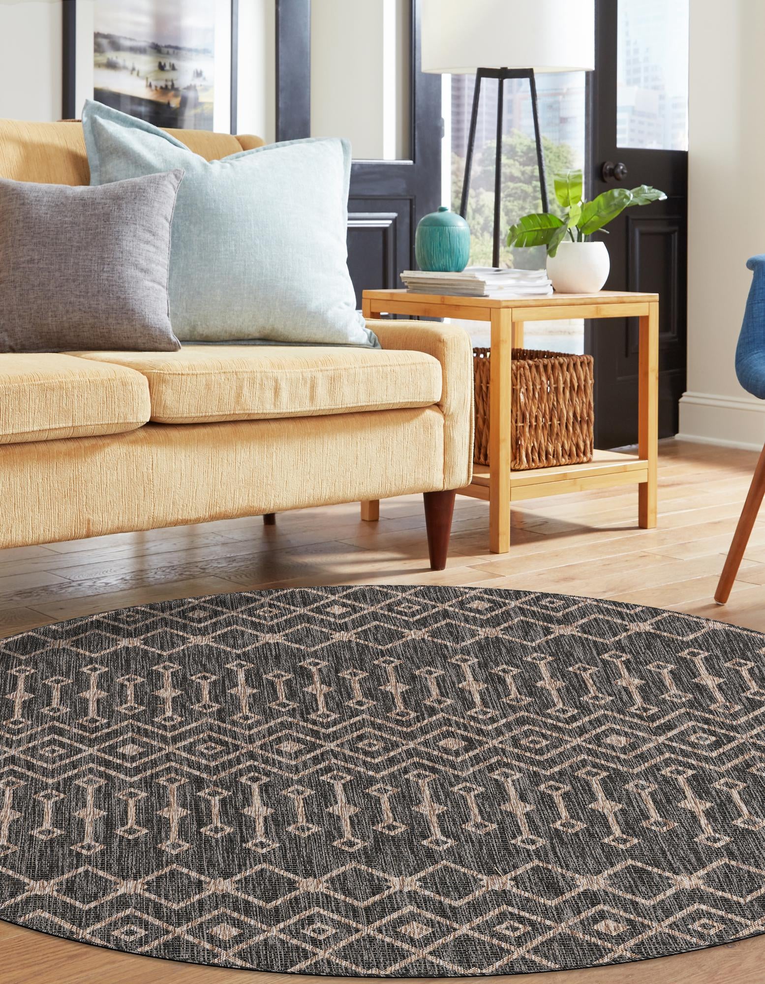 Charcoal Gray 10' 8 x 10' 8 Lattice Indoor / Outdoor Round Rug