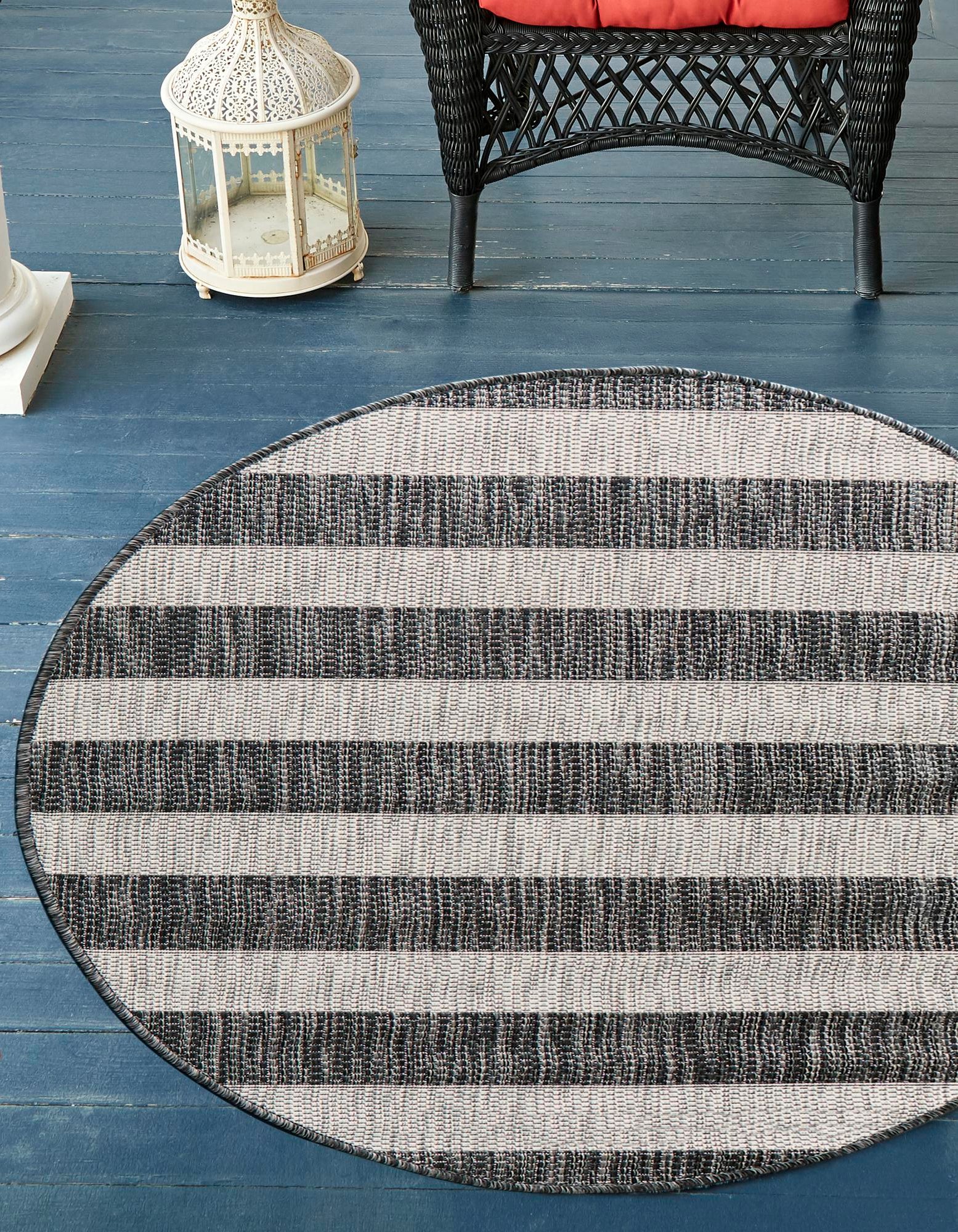 Charcoal Gray 6' x 6' Ribbon Indoor / Outdoor Round Rug | Rugs.com