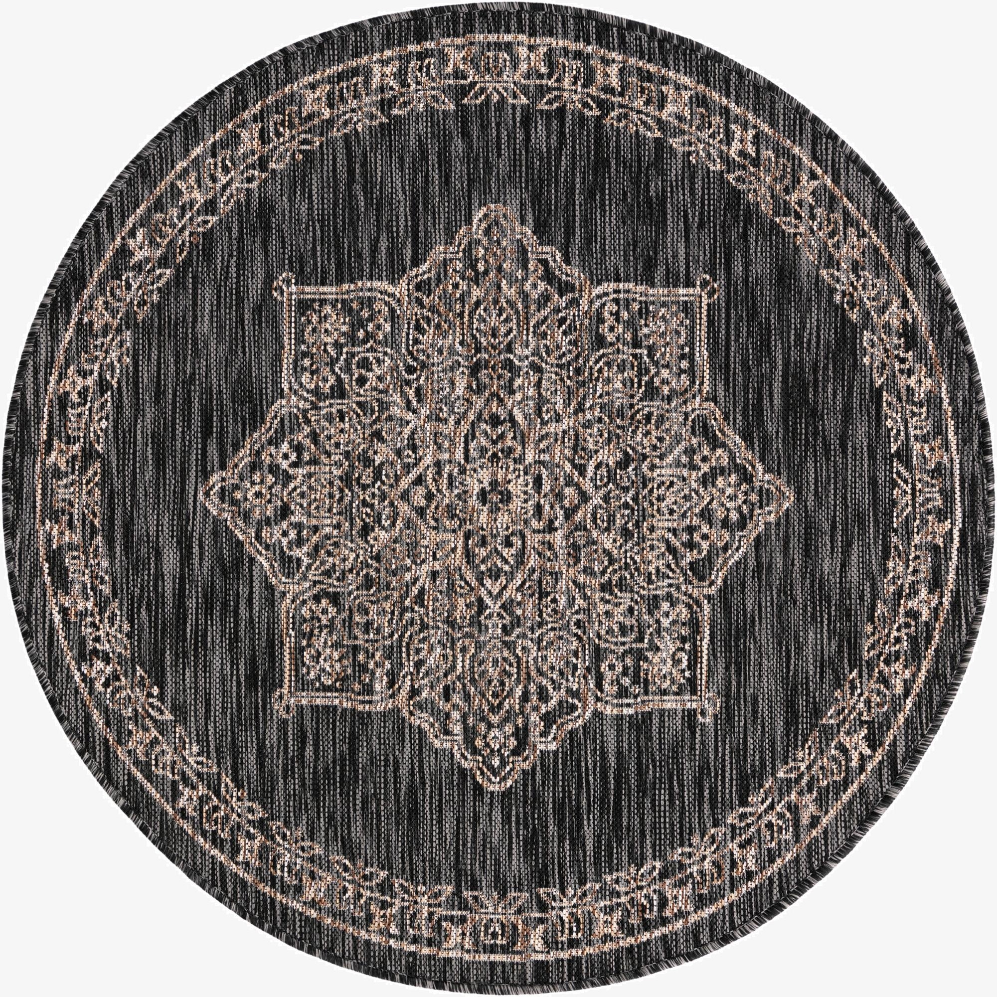  4' x 4'  Washable Traditional Indoor / Outdoor Round Rug
