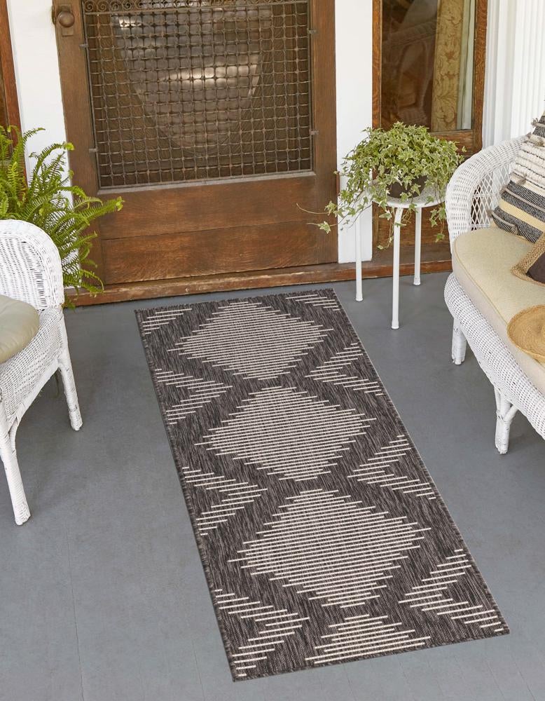Charcoal Gray 3' 3 x 14' Modern Indoor / Outdoor Runner Rug | Rugs.com