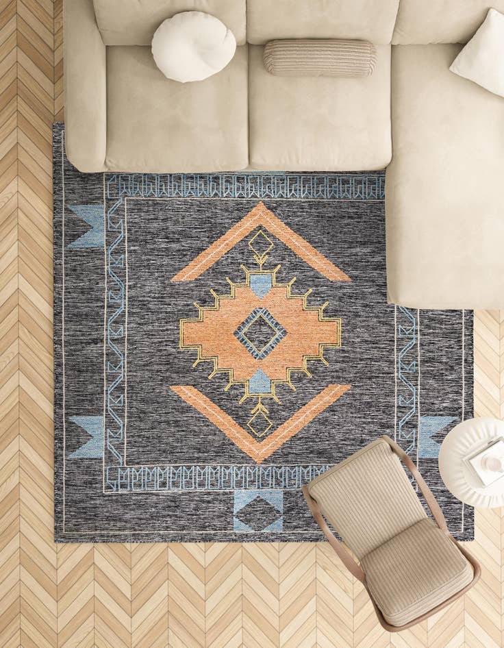 Detail image of  7' 10 x 7' 10  Hand Woven Kilim Wool Square Rug