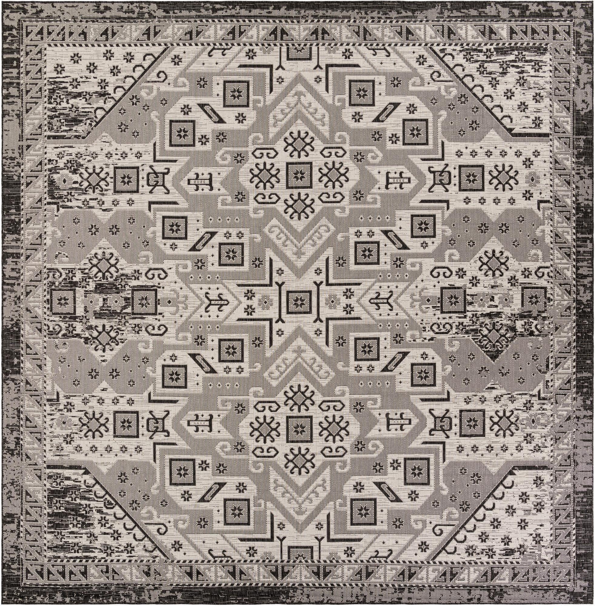 12' x 12'  Washable Aztec Indoor / Outdoor Square Rug