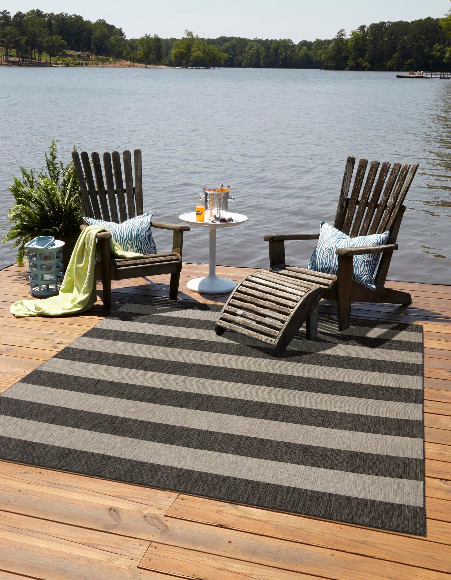 Charcoal Gray 6' x 6' Ribbon Indoor / Outdoor Square Rug | Rugs.com