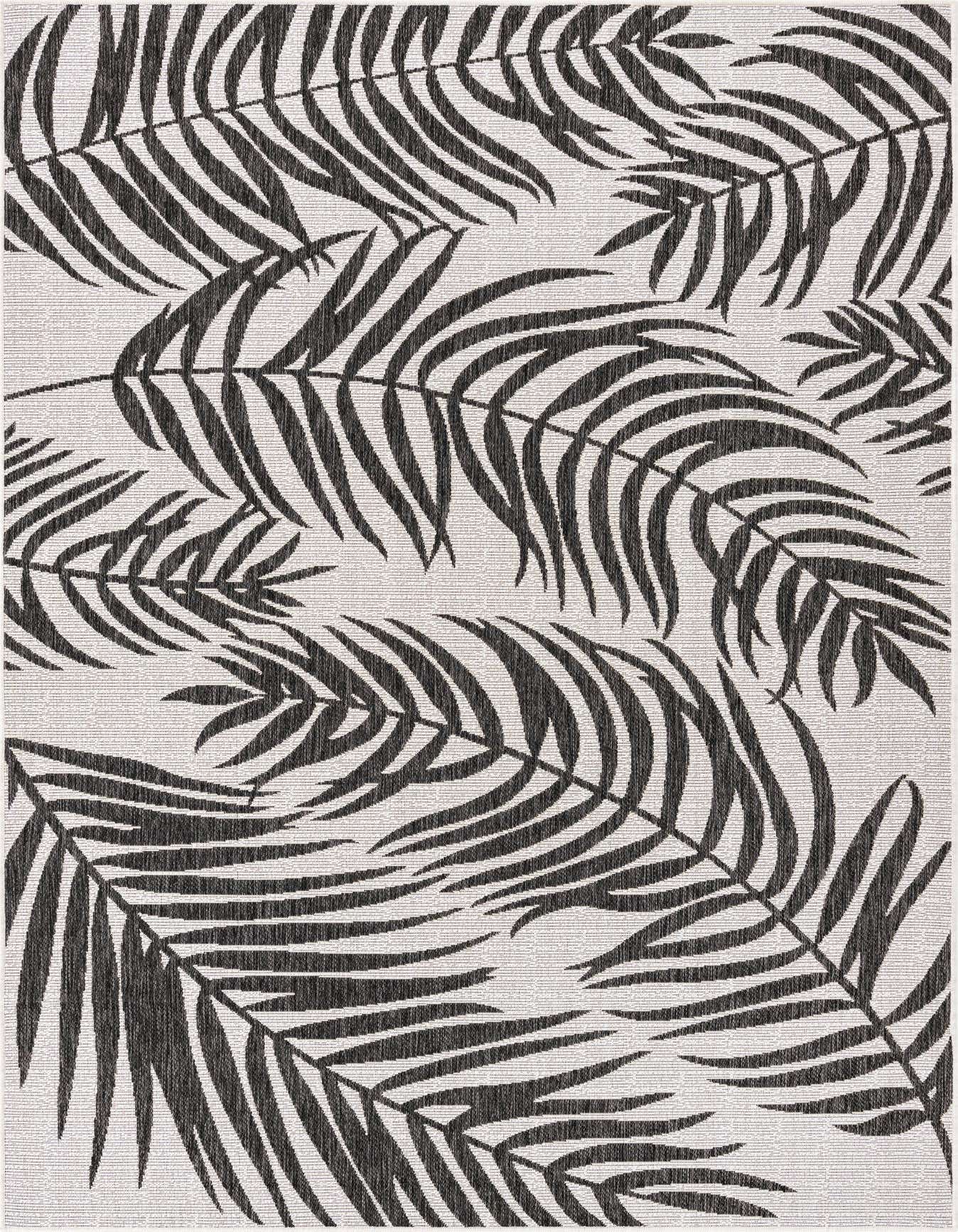 Primary image  Custom Charcoal Ivory  Washable Botanical Indoor / Outdoor Rug