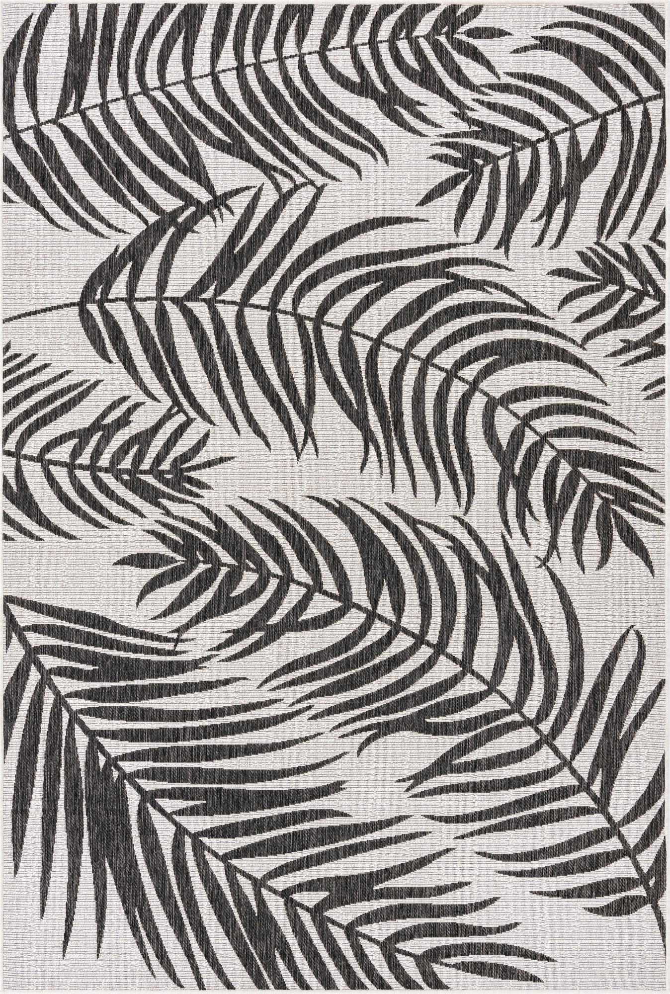  Custom Charcoal Ivory  Washable Botanical Indoor / Outdoor Rug
