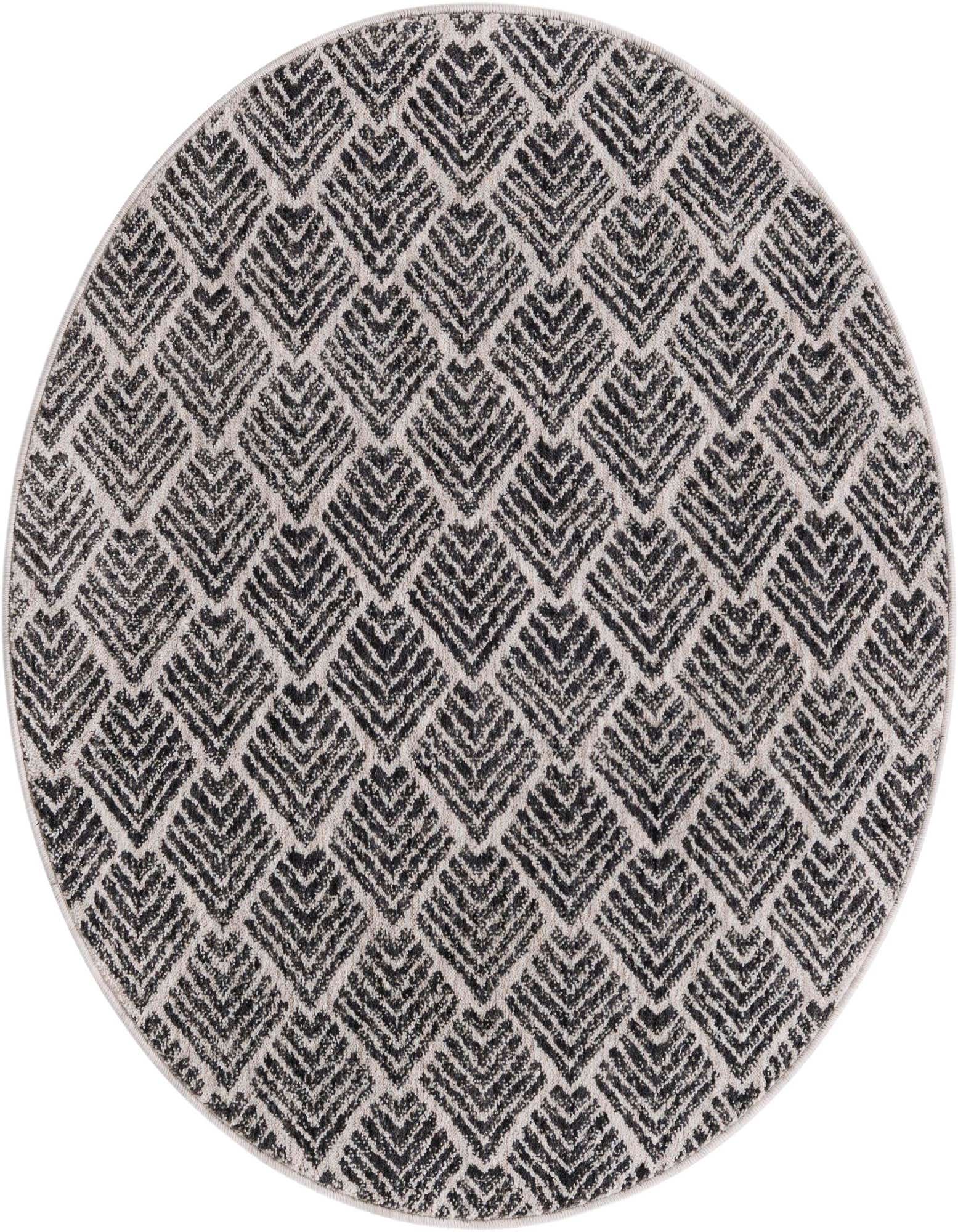 A 3' 3 round charcoal and ivory rug with a modern trellis pattern made from recycled polyester.