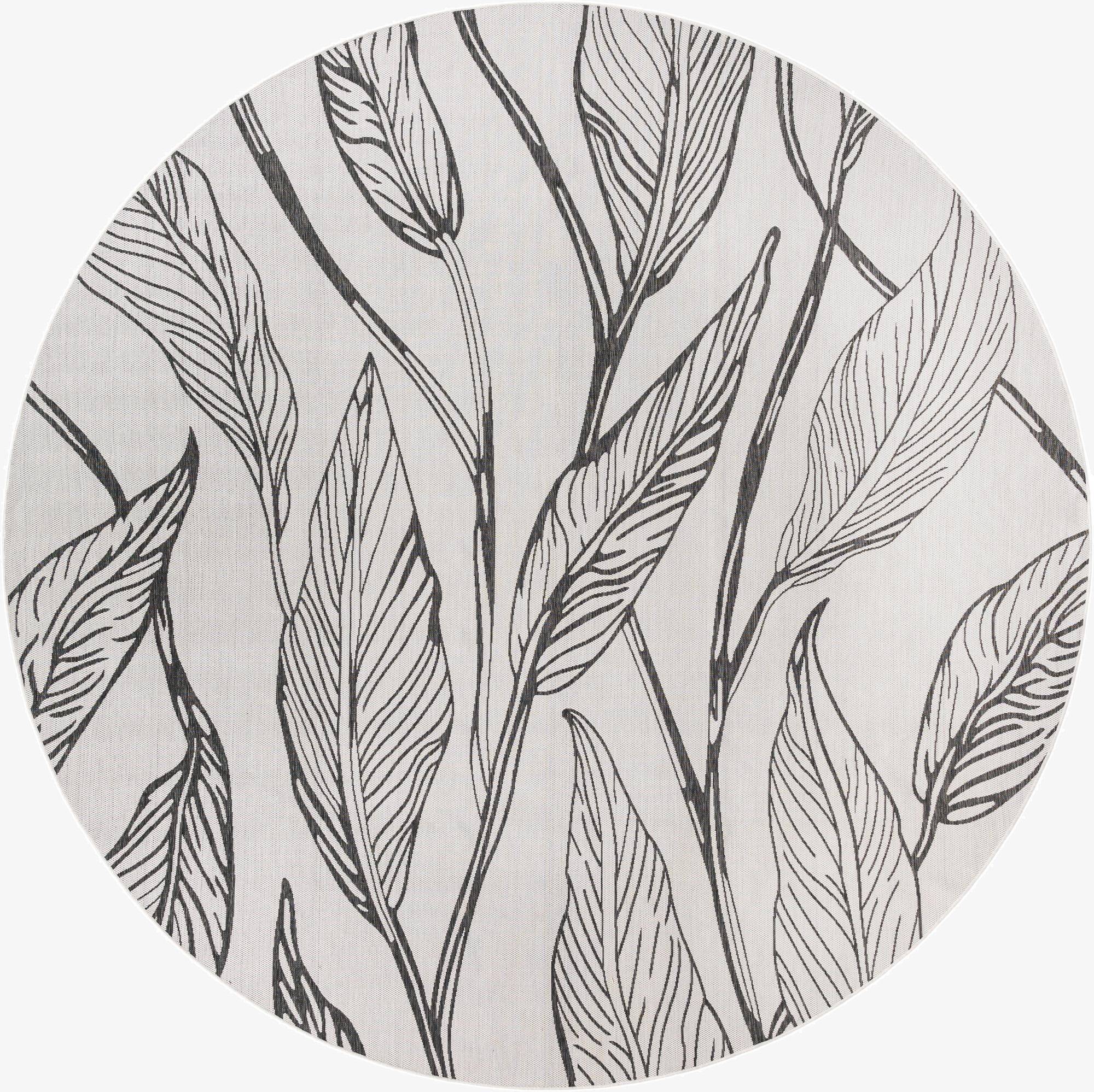  13' x 13'  Washable Botanical Indoor / Outdoor Round Rug