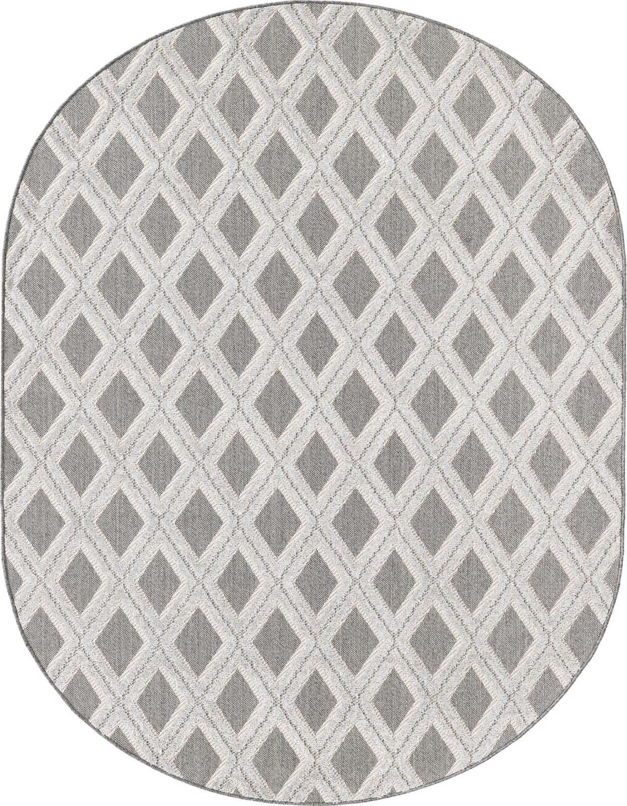 A 5'3" x 8'0" oval Arlo rug in black and gray with a modern abstract diamond pattern and textured high/low pile.