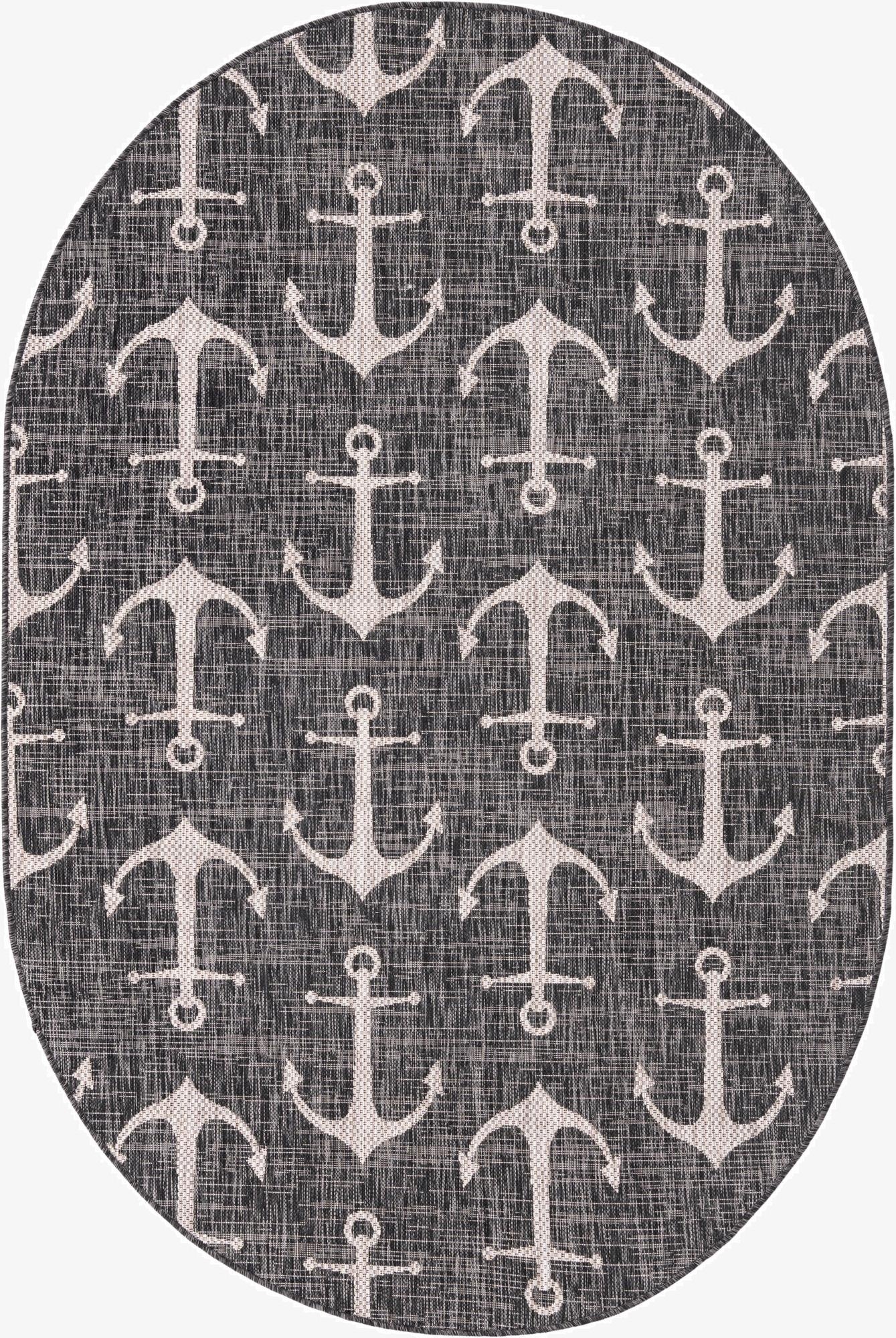  5' 3 x 8'  Washable Coastal Indoor / Outdoor Oval Rug