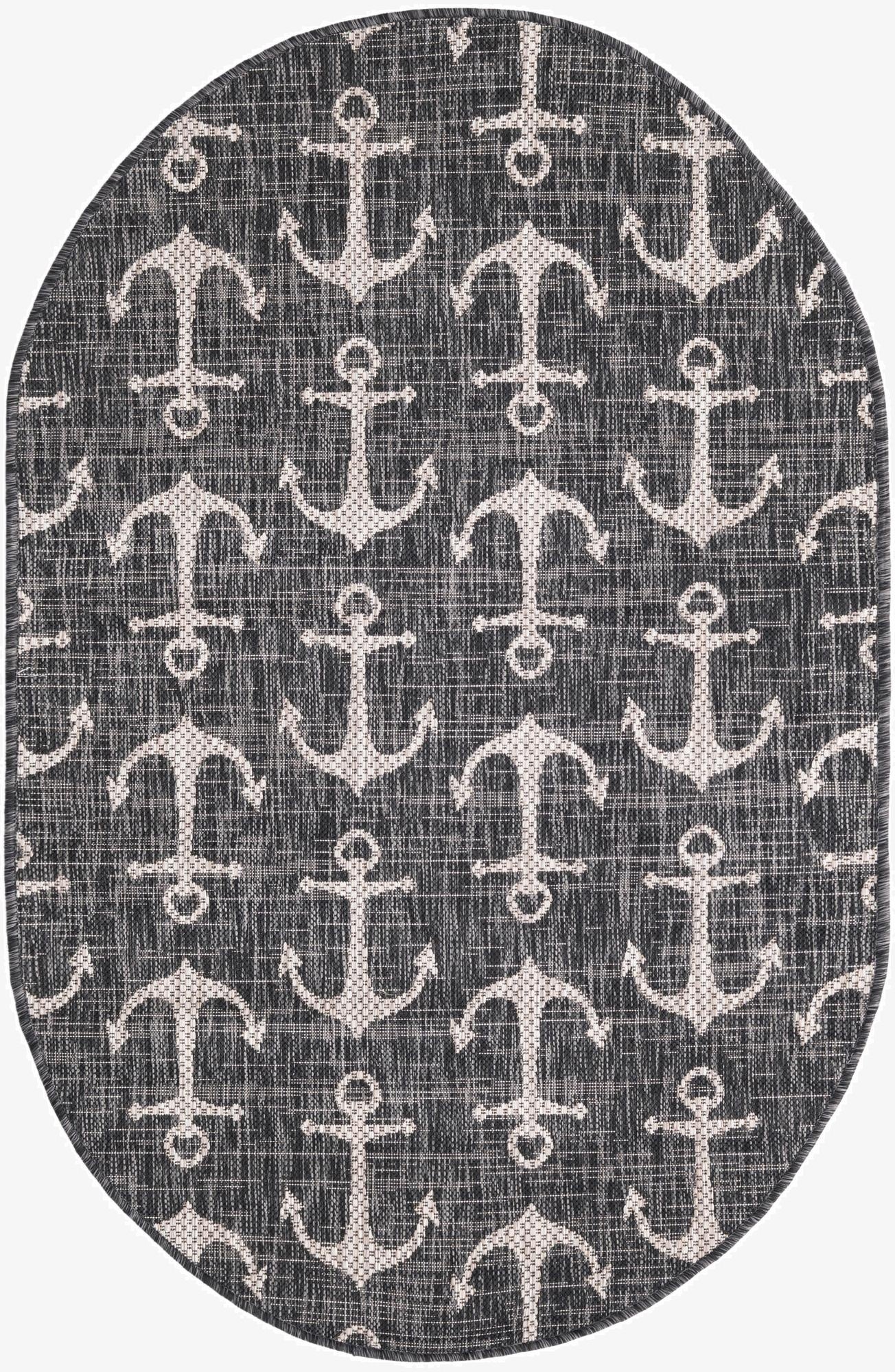  3' x 5' 3  Washable Coastal Indoor / Outdoor Oval Rug