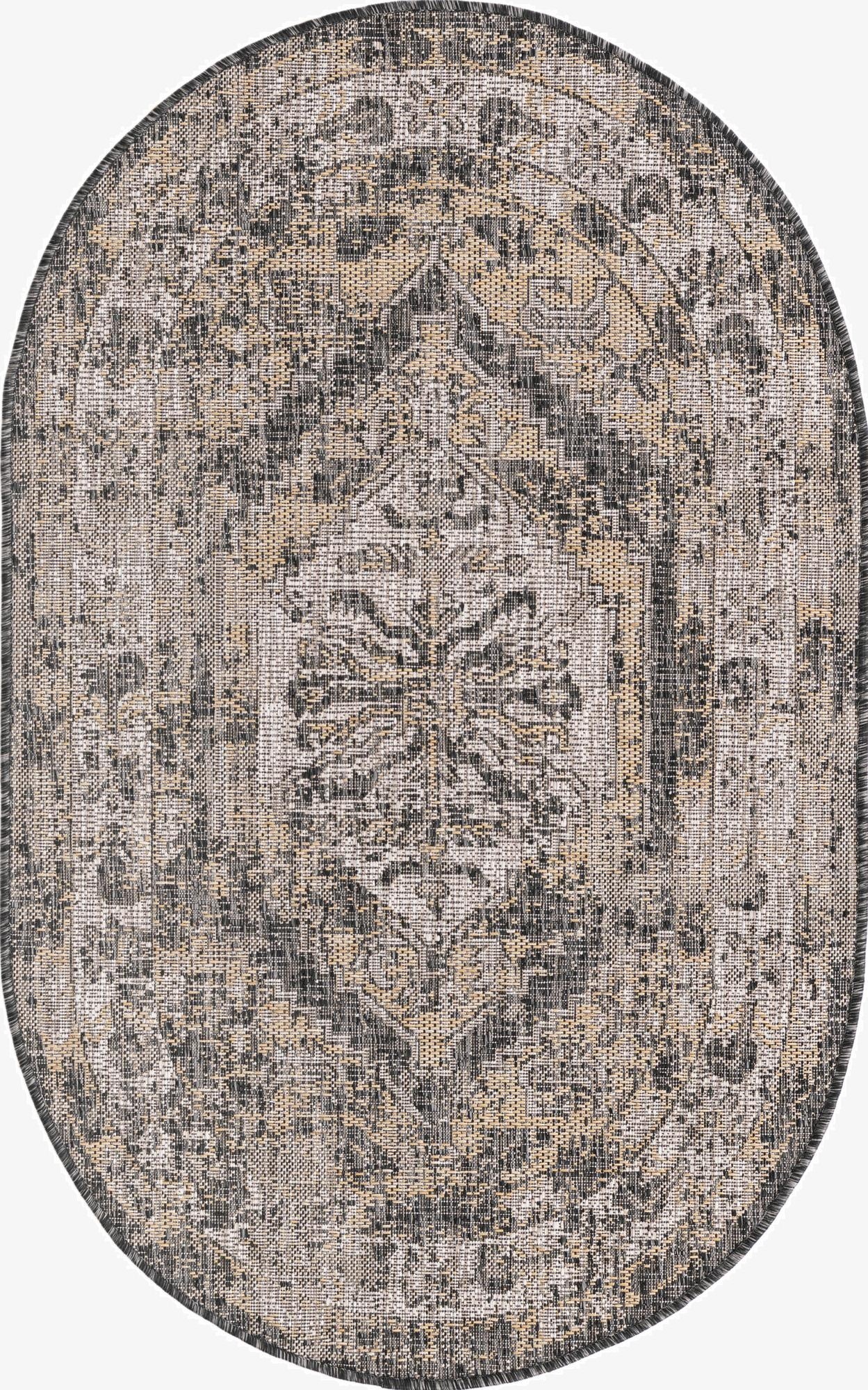  3' x 5' 3  Washable Traditional Indoor / Outdoor Oval Rug