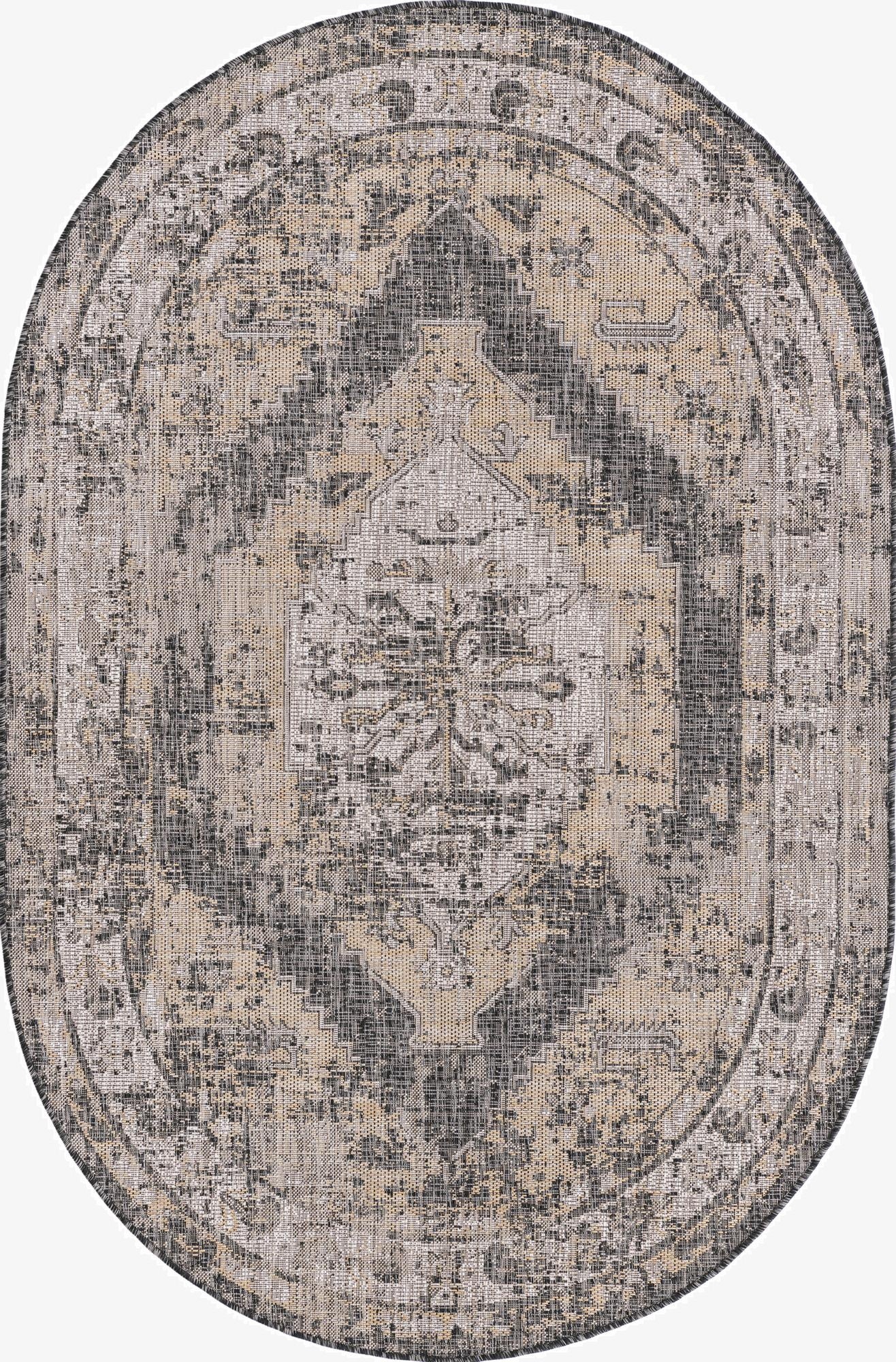  5' 3 x 8'  Washable Traditional Indoor / Outdoor Oval Rug