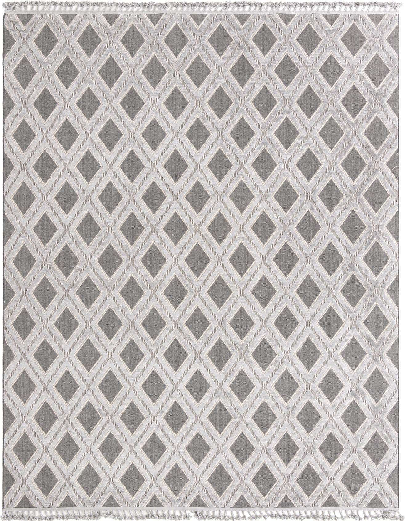 A 10x14 rectangular Arlo rug featuring a modern abstract diamond pattern in varying shades of black and gray.